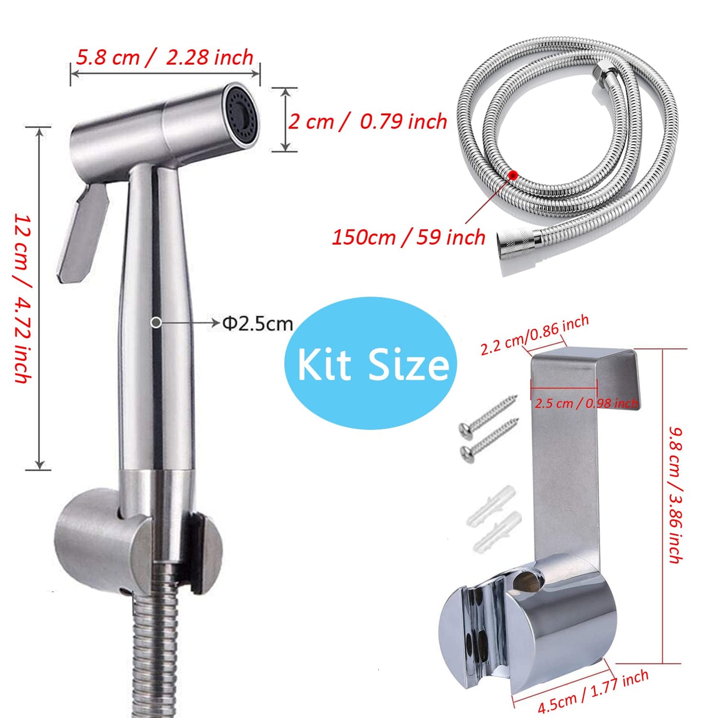 Bidet Toilet Sprayer Set - Stainless Steel Muslim Shower and Baby Cloth Diaper Sprayer Kit - with Faucet Splitter