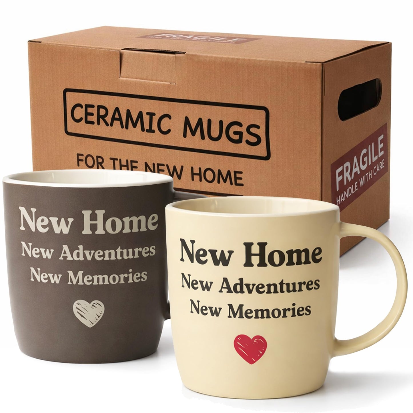 Triple Gifffted Housewarming Coffee Mug Set for New Home, Adventures, Memories, House Warming Couples Gift for New House Homeowners, Moving in Away or First Home Gifts, 13oz Ceramic