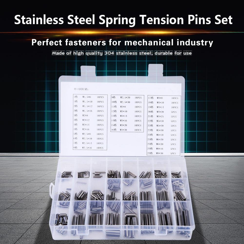 Spring Pin in Stainless Steel Split Spring Dowel Tension Roll Pins Set M1.5 M2 M2.5 M3 M4 M5 M6 M8 with Box