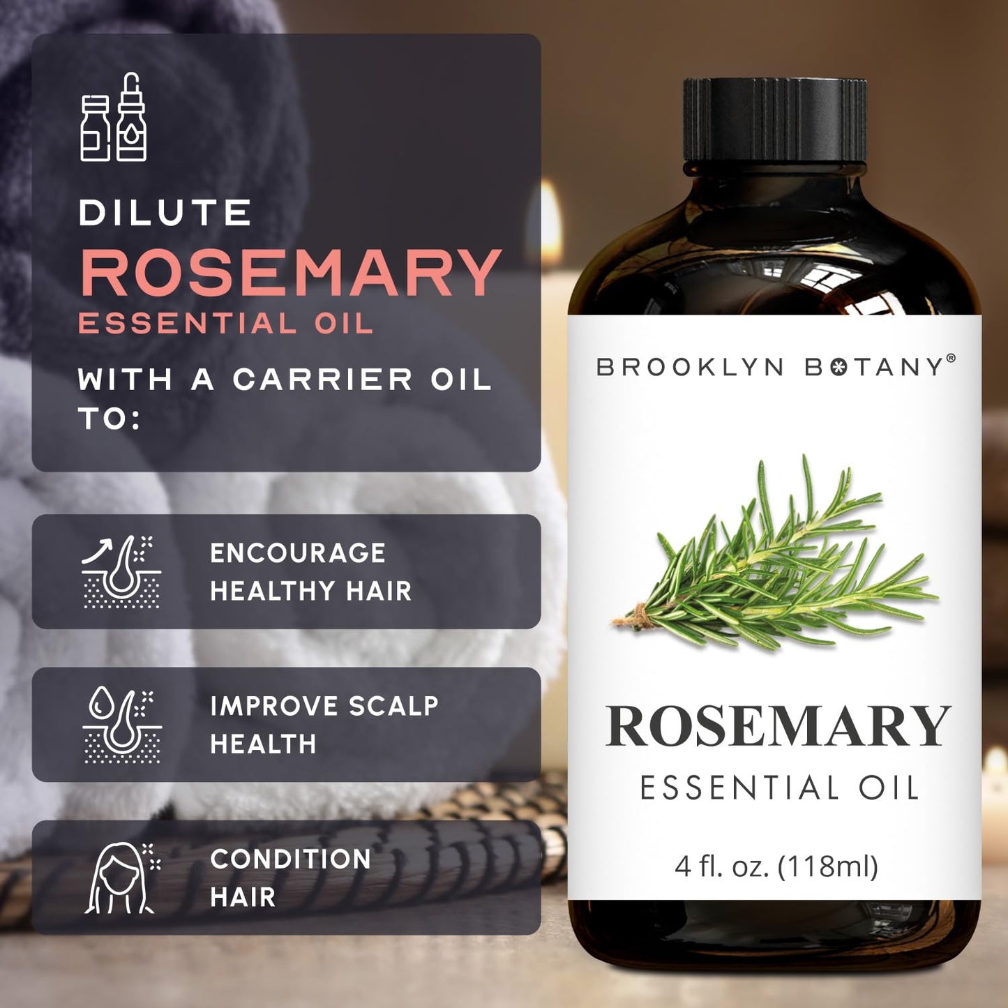 Brooklyn Botany Rosemary Essential Oil - Huge 118 ml - 100% Pure and Natural - Premium Grade with Dropper - for Aromatherapy and Diffuser