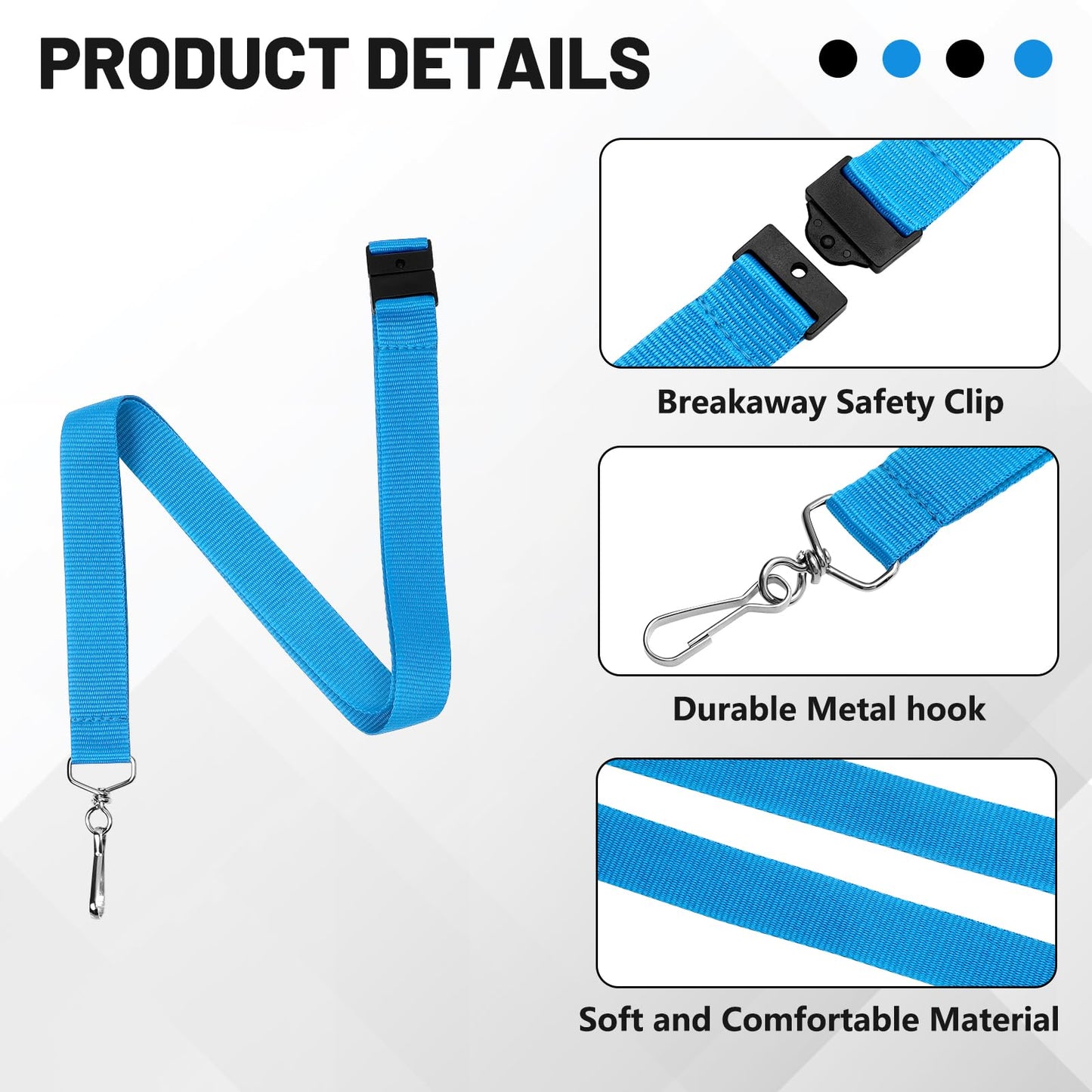 24-Pack Sky Blue Breakaway Lanyards, Durable Polyester Neck Straps for ID Cards, Keys, Office, School & Events