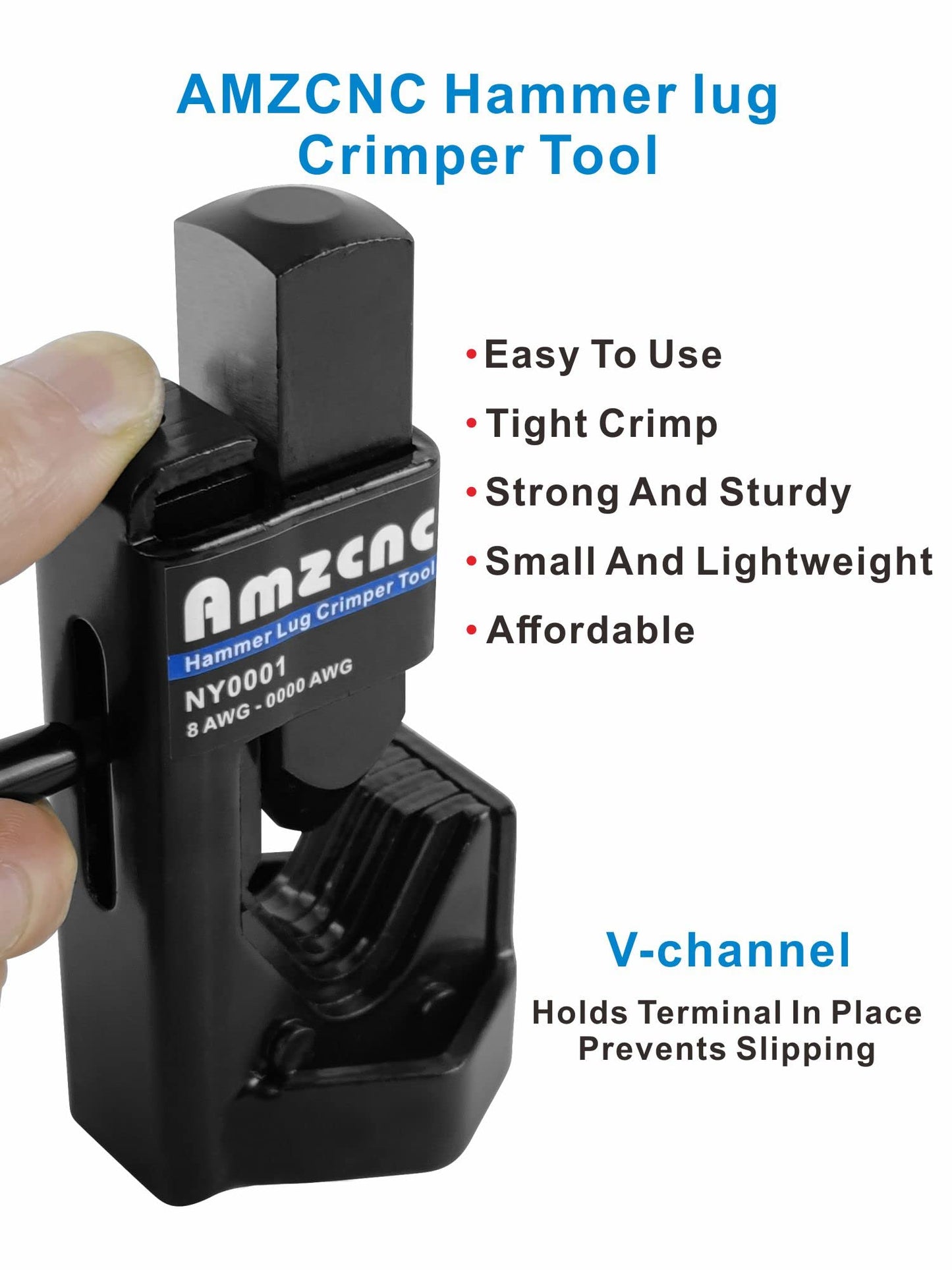 AMZCNC Hammer Lug Crimper Tool for 8 AWG - 0000 AWG Battery and Welding Cables(Crimps Battery and Welding Cables 8 AWG to 4/0 Wire Gauge)