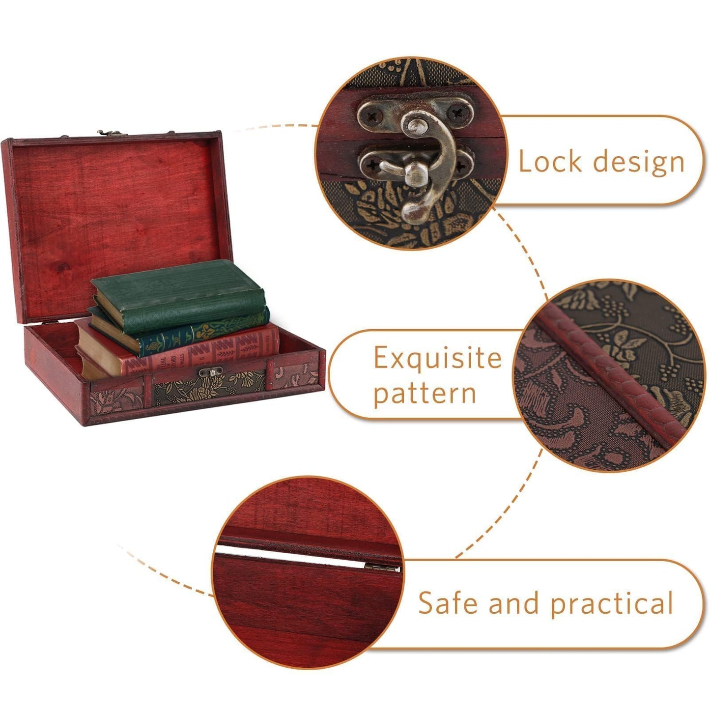 Wooden Box, 11 x 8.5 x 3.2in Large Keepsake Box with Lid Decorative Boxes Wood Storage Box Treasure Chest Trinket Box Gift Box Wood Jewelry Box Memory Box Wooden Chest Box for Decorative