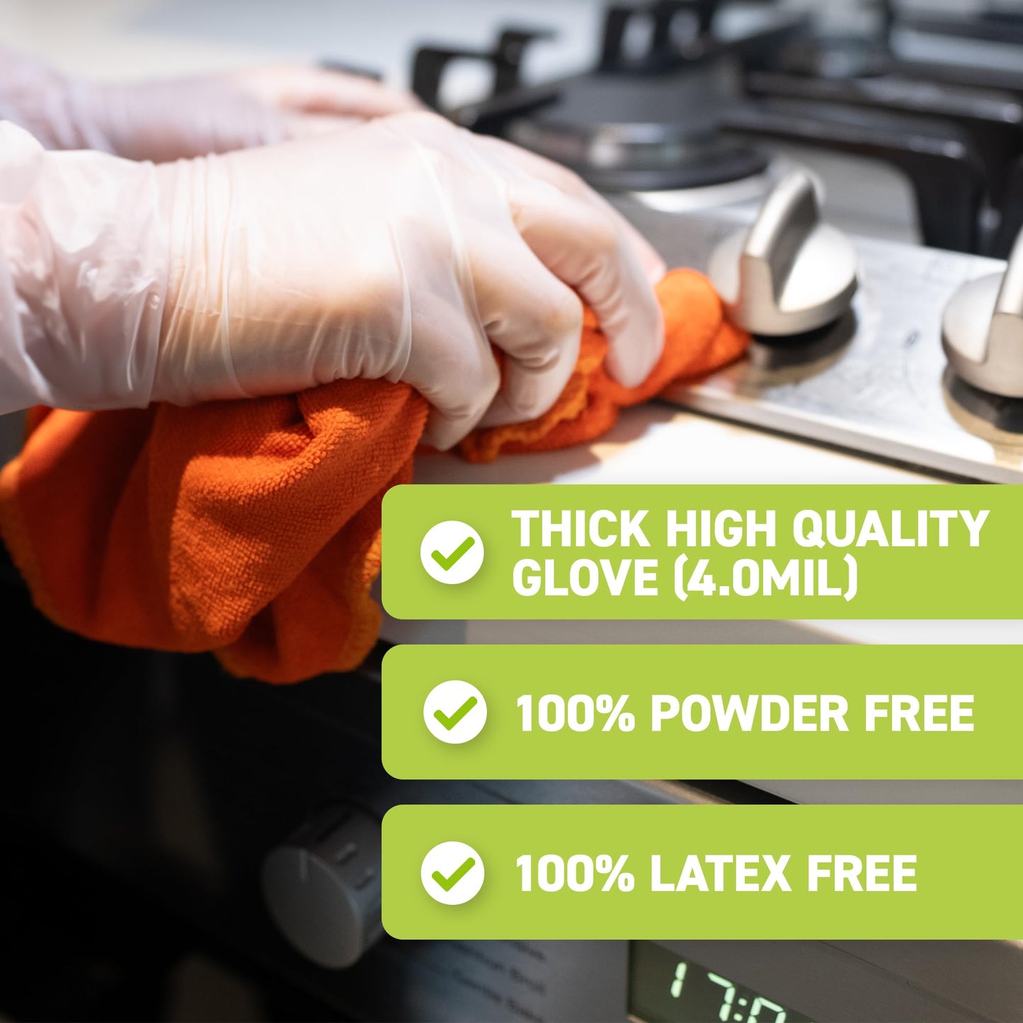 72HRS Vinyl Disposable All Purpose Clear Gloves – 4 mil, Latex Free and Power Free, Food Grade Multipurpose Gloves (200, Medium)