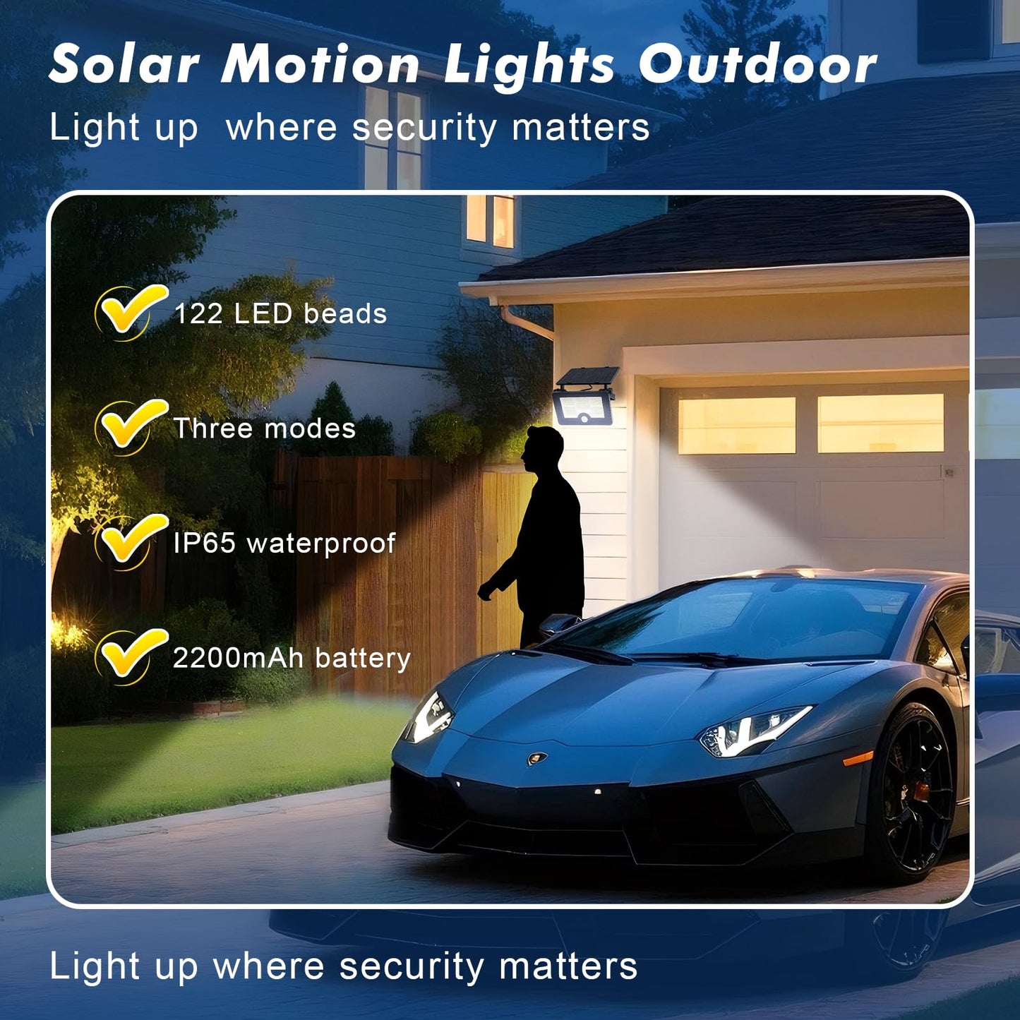 Solar Wall Lights Outdoor with Motion Sensor: Qoosea 122 LED Beads 3 Lighting Modes IP65 Waterproof 2200mAh Battery - Ideal Solar Lights for Yard Garage Patio & Garden Lighting
