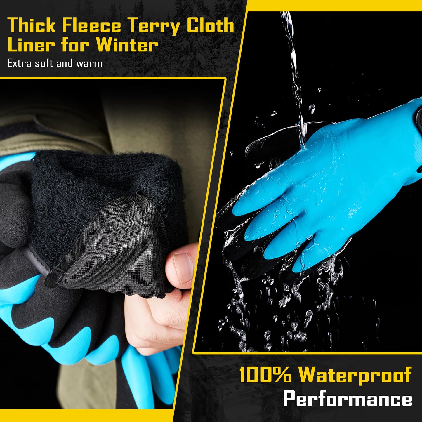 COOLJOB 100% Waterproof Winter Freezer Gloves for Men & Women, Full Rubber Coated, Thermal for Gardening Fishing Construction, Warehouse Cold Refrigeration House, Large