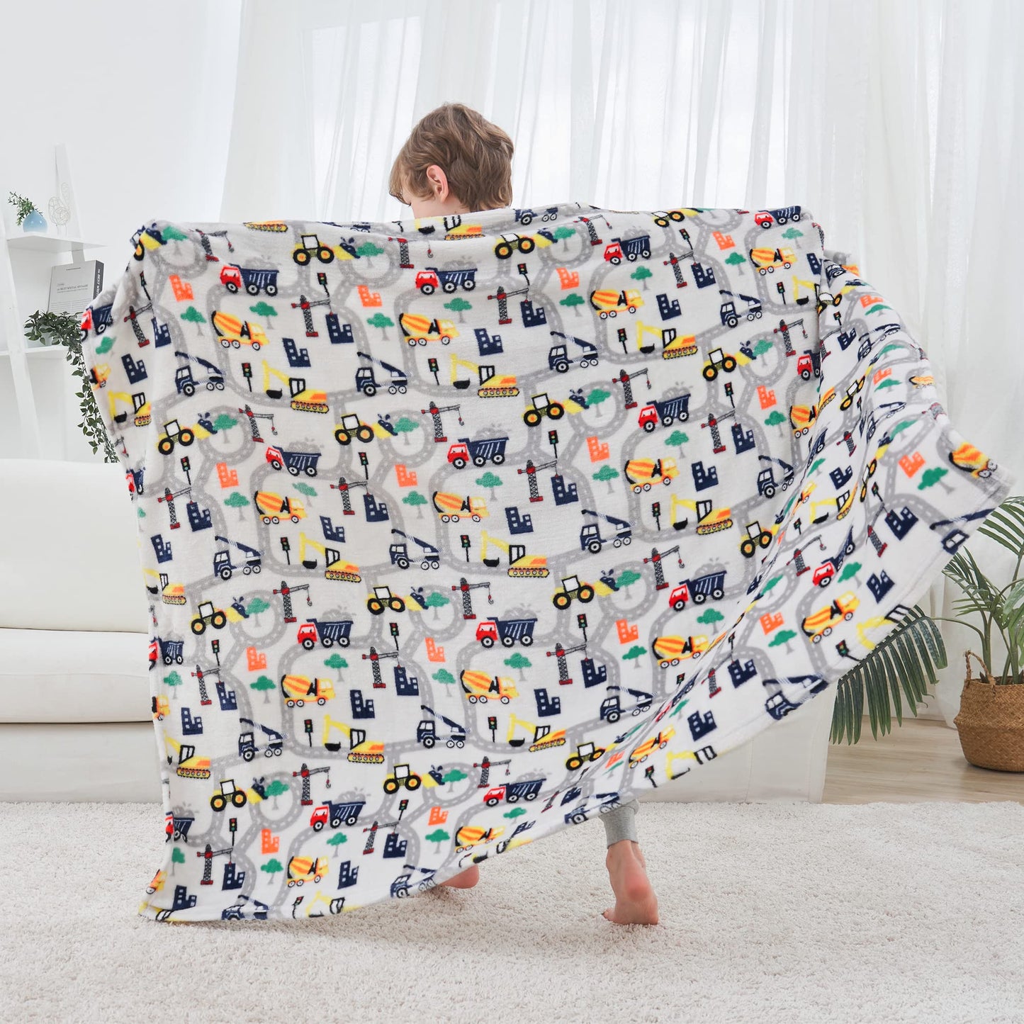 softan Truck Blanket for Boys, Kids Throw Blanket for Boys and Girls Soft Cozy Flannel, Cute Truck Blanket for Sofa Couch Bed, Christmas Birthday Gift for Kids, 50x60 Inches