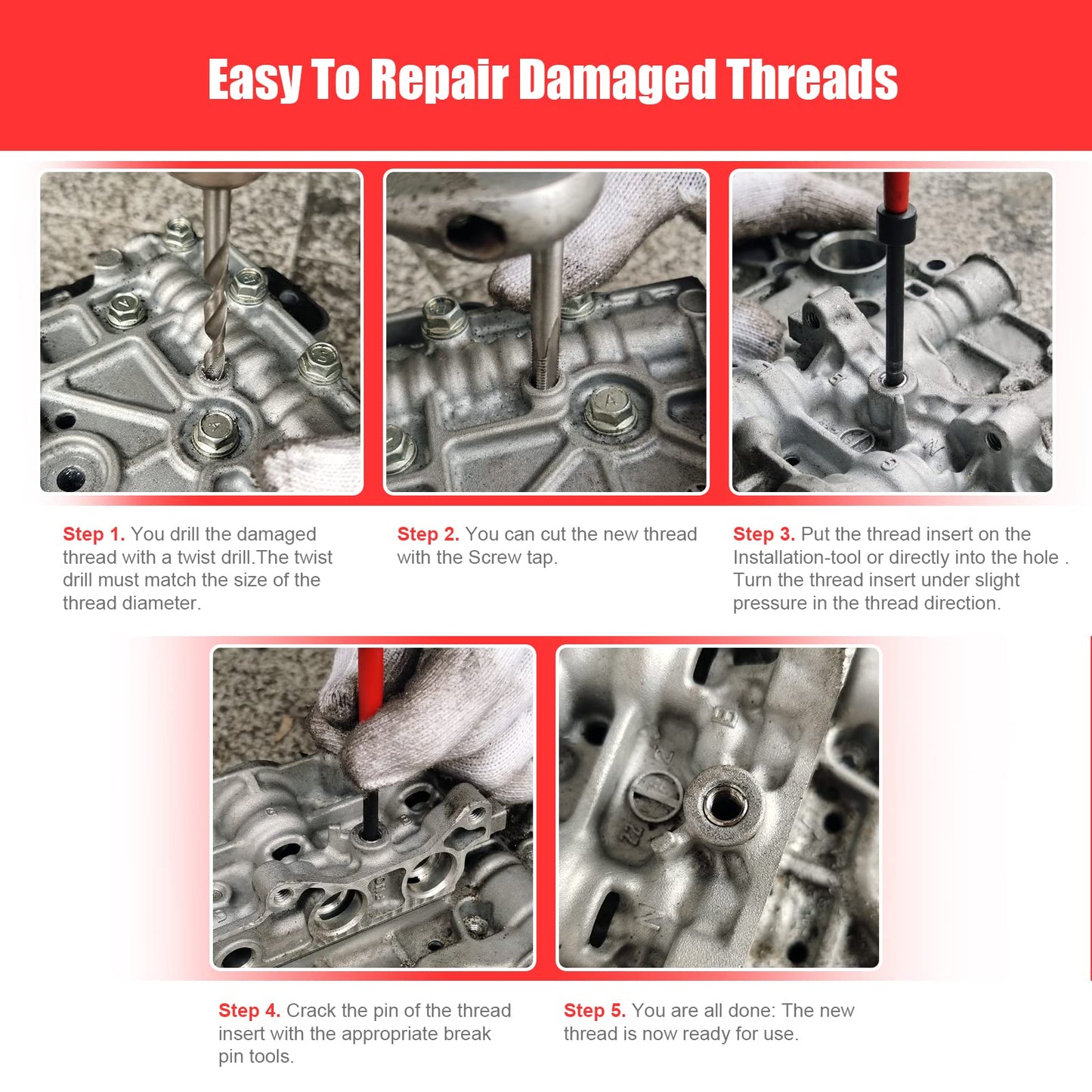 BILITOOLS M12x1.25 Thread Repair Kit, HSS Drill Helicoil Repair Kit Metric