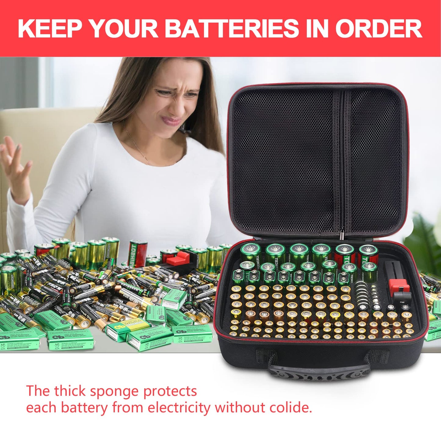 Battery Storage Case with Tester (BT168), Battery Organizer Case Holds 126 Batteries Various Sizes AAA AA C D 9V Lithium 3V, Battery Box Holder Hard Case(Not Includes Batteries)