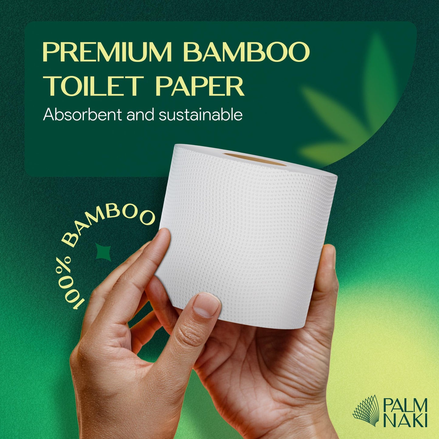 100% Bamboo Toilet Paper | 3-Ply – Strong & Absorbent | Tree-Free, FSC Certified, BPA/PFAS-Free | Septic-Safe, Lint-Free | 6 Rolls (1800 Sheets) | PALM NAKI