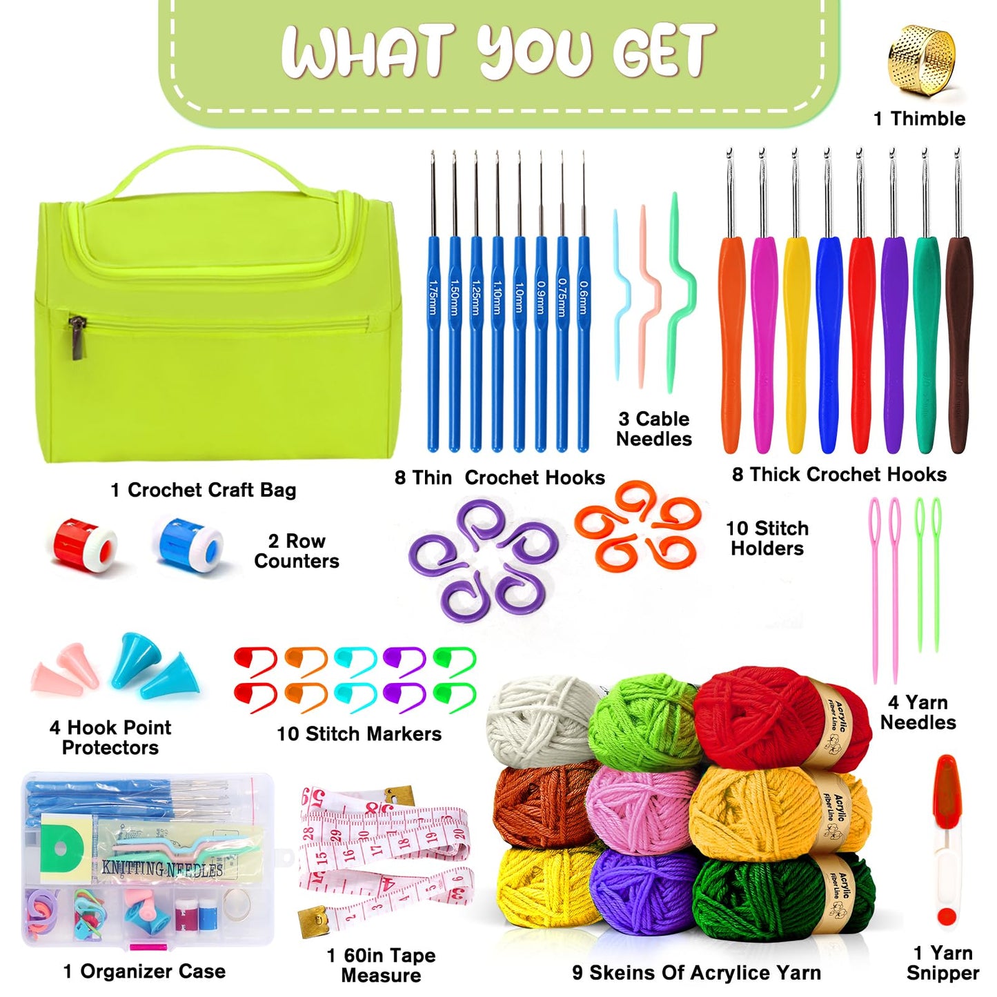 Spardar Crochet Kit, Knitting Kit for Beginners with Crochet Yarn, Crochet Hooks, Crochet Accessories and Portable Storage Bag Great for Adults, Elderly and Kids (Dark Blue)