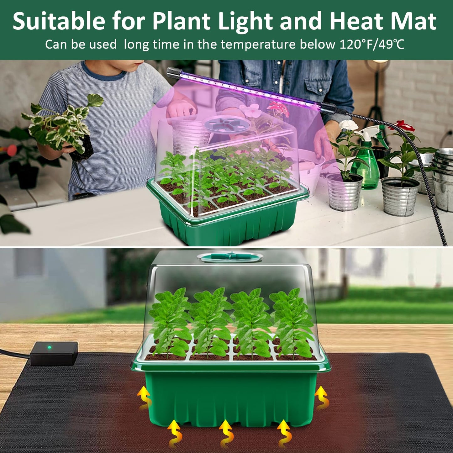 Verdenu Seed Starter Tray, 10 Pack 120 Cells Seed Starter Kit with Adjustable Humidity Dome, Upgrade Height Reusable Seed Starting Trays with Tools, Germination Kit for Seeds Starting