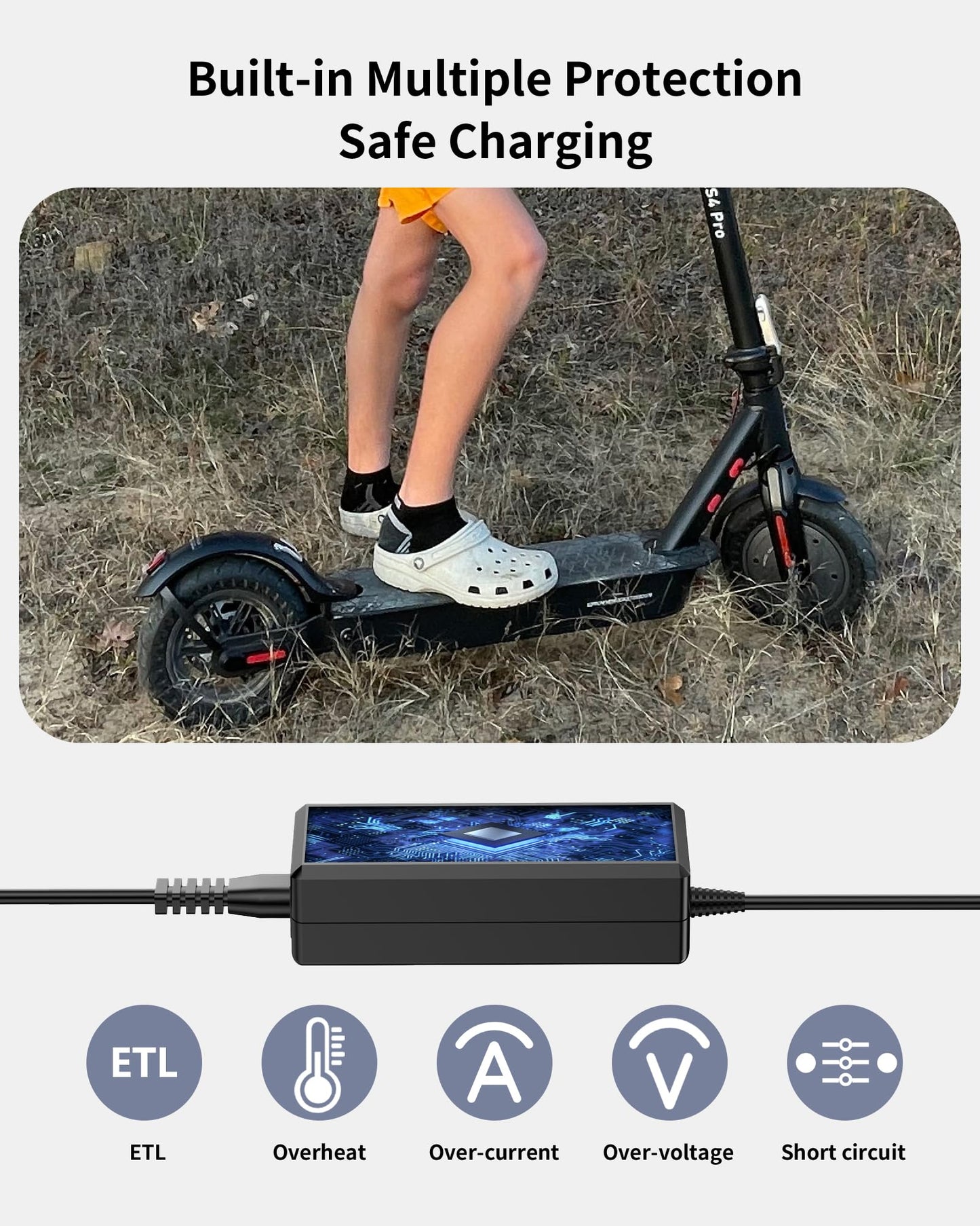 VHBW 42V 2A Electric Scooter Charger for EVERCROSS EV08E EV08S EV10K EV10Z, 9.8FT Power Cord, Compatible with Evercross Scooters