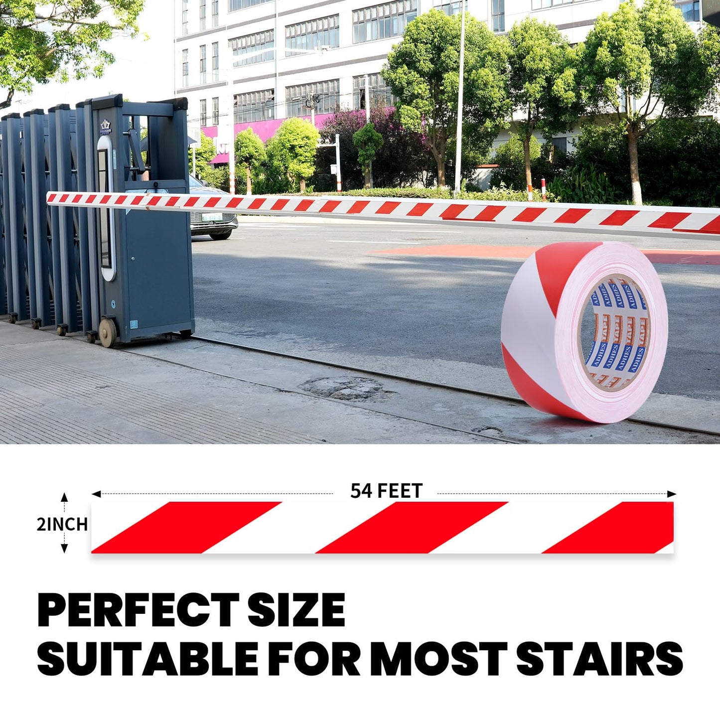 ADHES Red & White Hazard Warning Safety Tape, 2 Inch x 35 Yards x 2 Rolls High Visibility Wear Resistant Floor Marking Caution Tape for Indoor & Outdoor, Gym, Factory, Parking, School and More