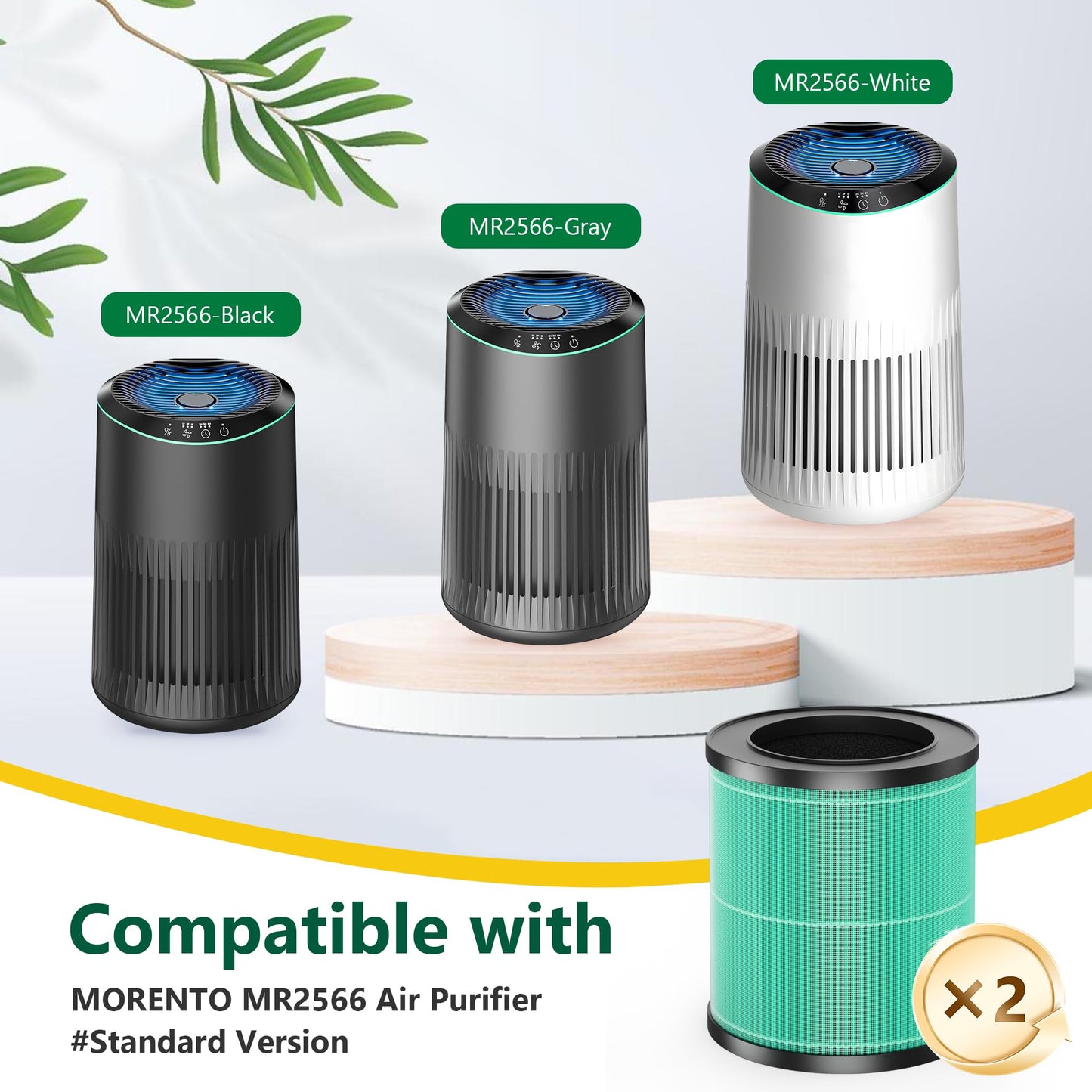 SAKEGDY MR2566 Replacement Filters,Compatible with MORENTO MR2566 Air Purifier, Pet Dander Version (2-Pack) - 3-in-1 Combo with 10 Aroma Pads