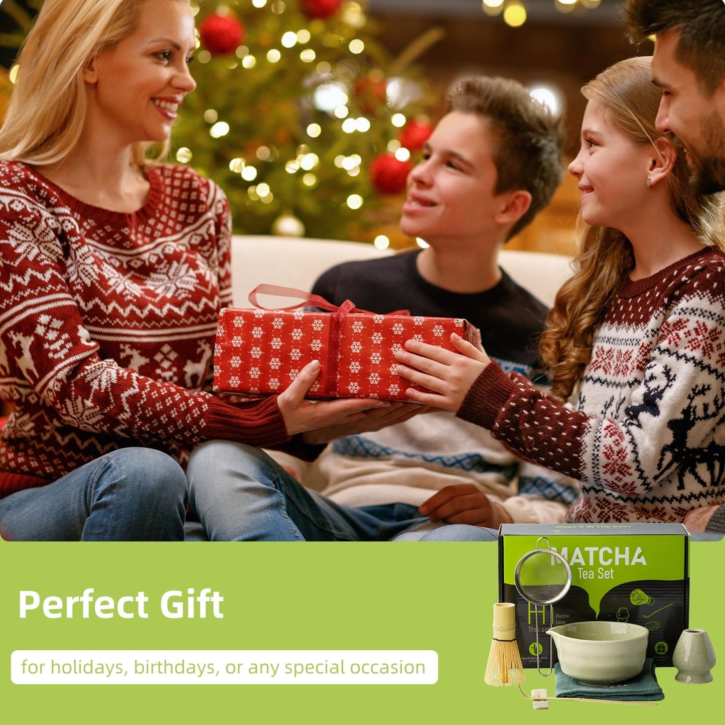 SOOCVWOLF 7 Pcs Matcha Whisk Set, Ceramic Matcha Kit for Tea Ceremony, Matcha Whisk and Bowl, Matcha Tea Set for Making Latte Drinks, Gift for Matcha Lover and Starters(Green)