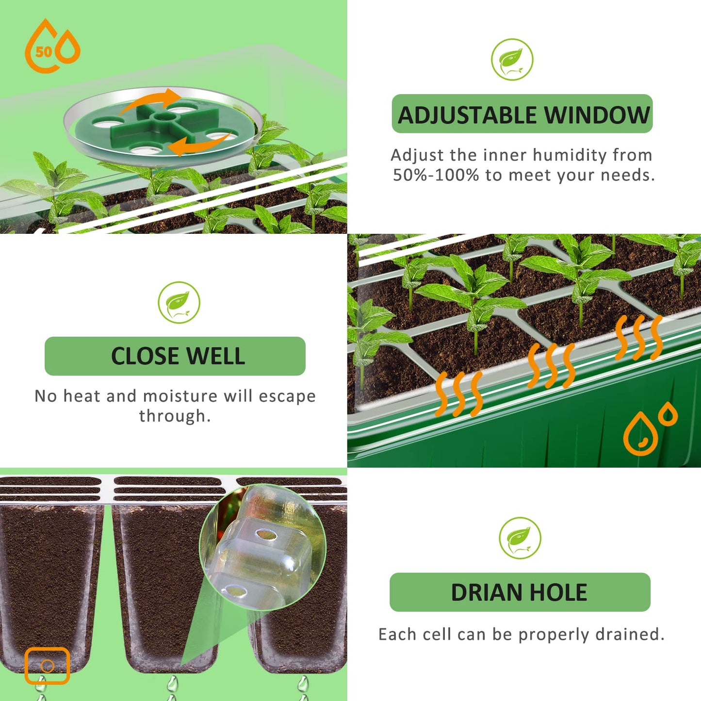 YAUNGEL Seed Starter Trays, 10 Pack 120 Cells Thicken Seed Starting Tray Kit with Humidity Dome/Clear Lids Durable Growing Seedling Trays for Greenhouse & Gardens
