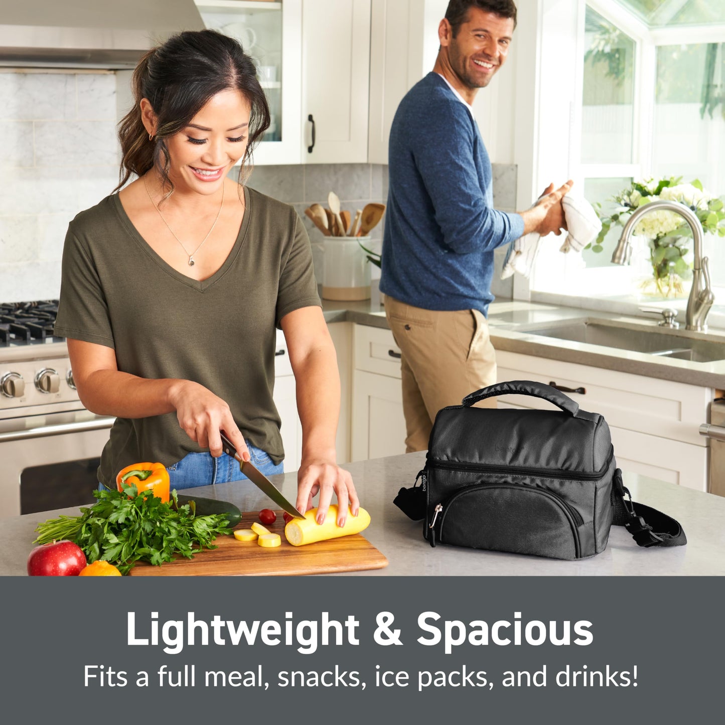 Bentgo Deluxe Lunch Bag - Durable and Insulated Lunch Tote with Zippered Outer Pocket, Internal Mesh Pocket, Padded and Adjustable Straps, & 2-Way Zippers - Fits All Bentgo Lunch Boxes (Carbon Black)