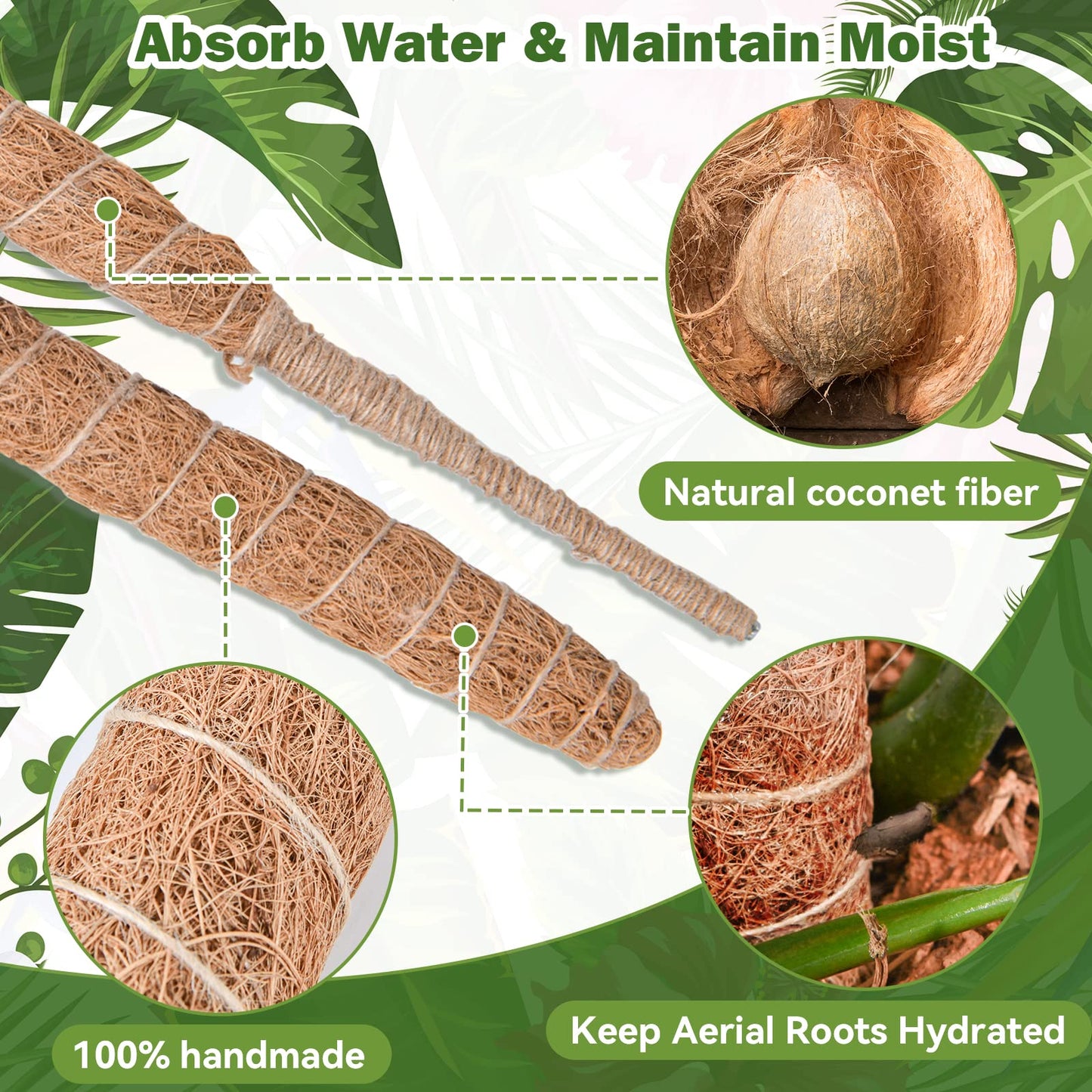 Bendable Moss Pole for Plants, SproutMaven 2 x 48 Inch Monstera Plant Stakes for Climbing Plants