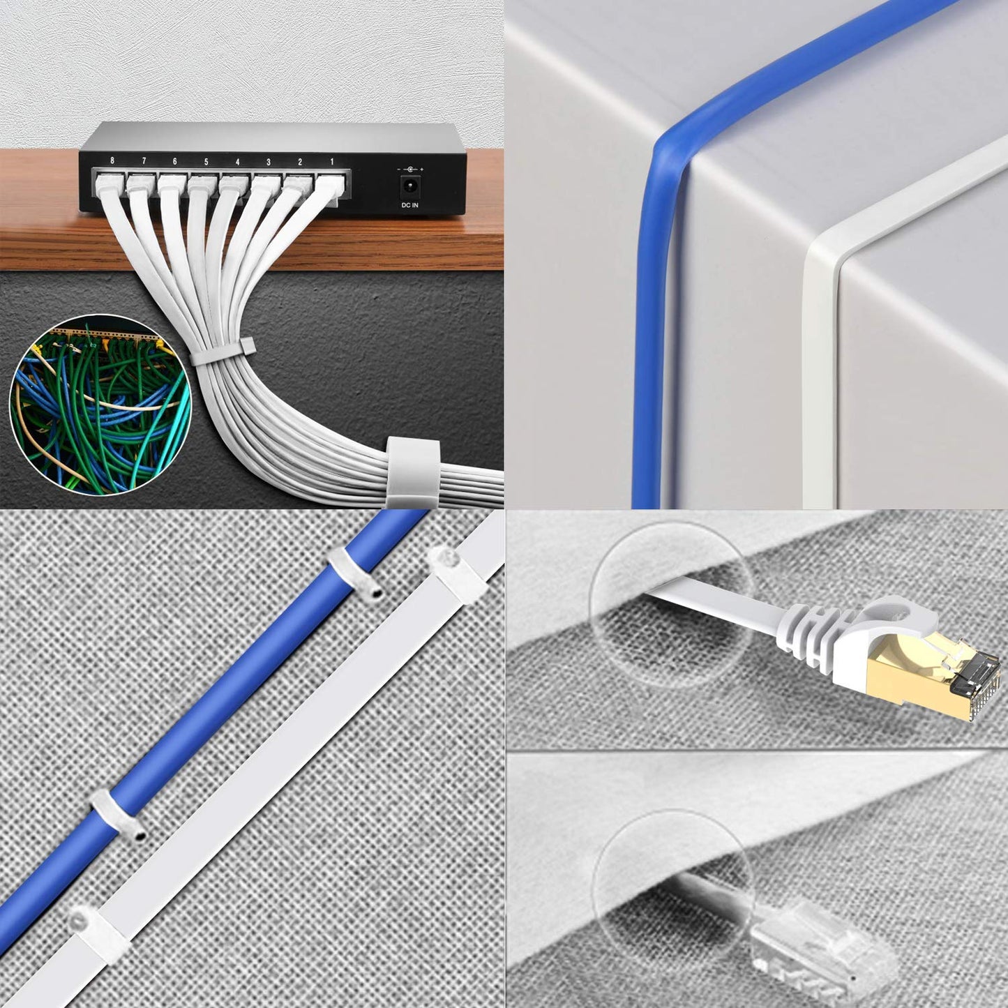 BUSOHE CAT8 Ethernet Cable 50ft, High Speed Flat Internet Computer Patch Cord, 40Gbps 2000Mhz Faster Than Cat7/Cat6/Cat5, RJ45 Flat Cable Shielded in Wall, Indoor/Outdoor