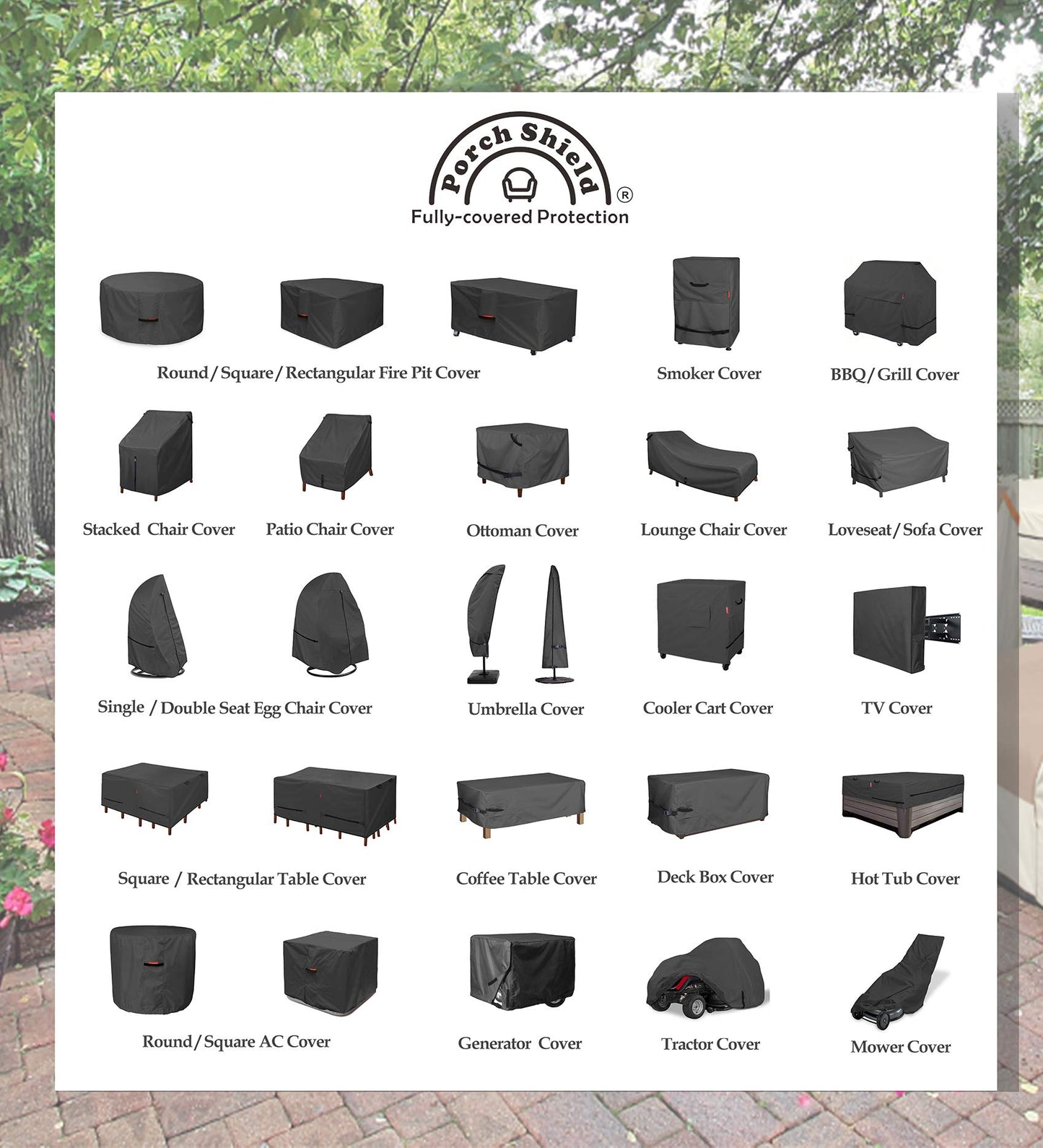 Porch Shield Fire Pit Cover - Waterproof 600D Heavy Duty Round Patio Fire Bowl Cover Black - 32 inch