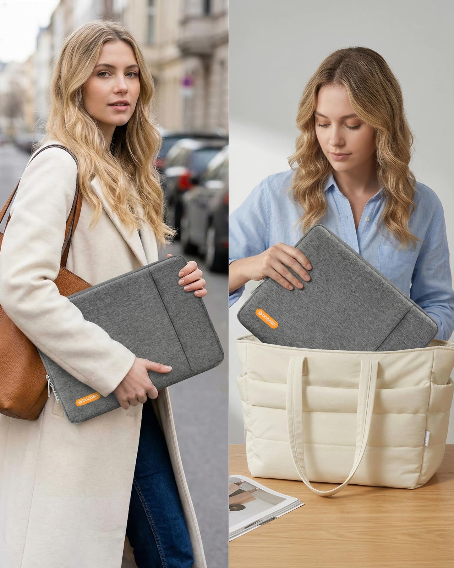bagasin Laptop Sleeve Case, 15 15.6 16 inch Laptop Sleeve with Accessory Pocket, Water & Dirt Resistant with Corner and Edge Protection, Laptop Bag Compatible with MacBook, HP, Dell, Lenovo, Asus