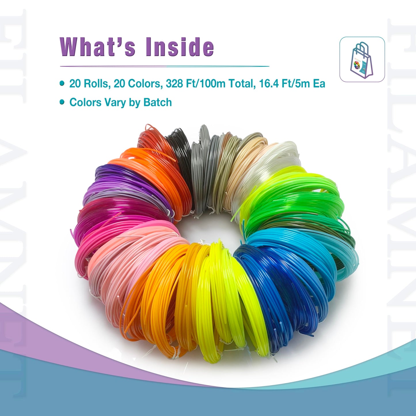fuentai 3D Pen Print Filament - 20 Bundle PLA Refills for 3D Printing - Ideal for Art, Crafts, Doodler to Create - is Great Birthday and Christmas Gifts for Kids