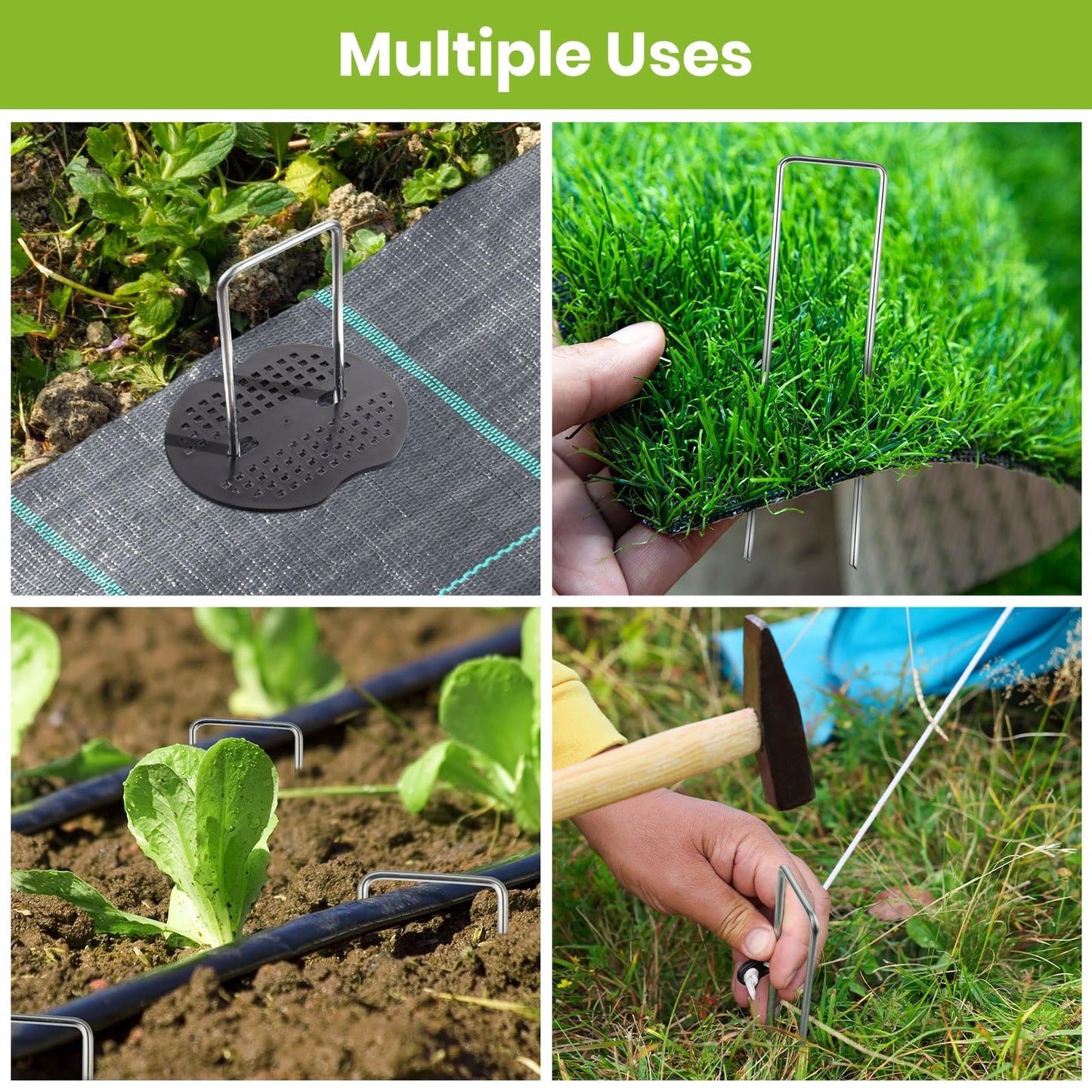 Velway 100 Weed Control Membrane Pegs + 100 Buffer Washer, 6"/150mm Weed Mat Pegs, Metal Garden Landscape Staples Artificial Grass Pins Ground Cover Mossing Fabric Artificial Barrier Pegs Assesories