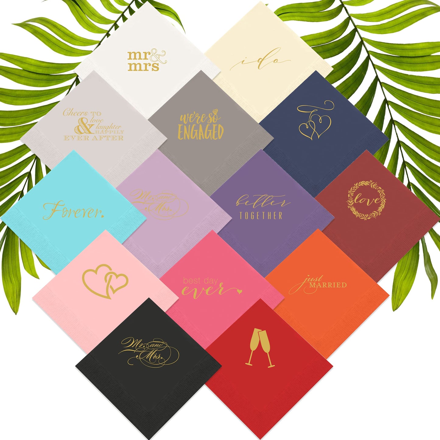 Weddingstar 3-Ply Gold Foil Cocktail Napkins White - Better Together