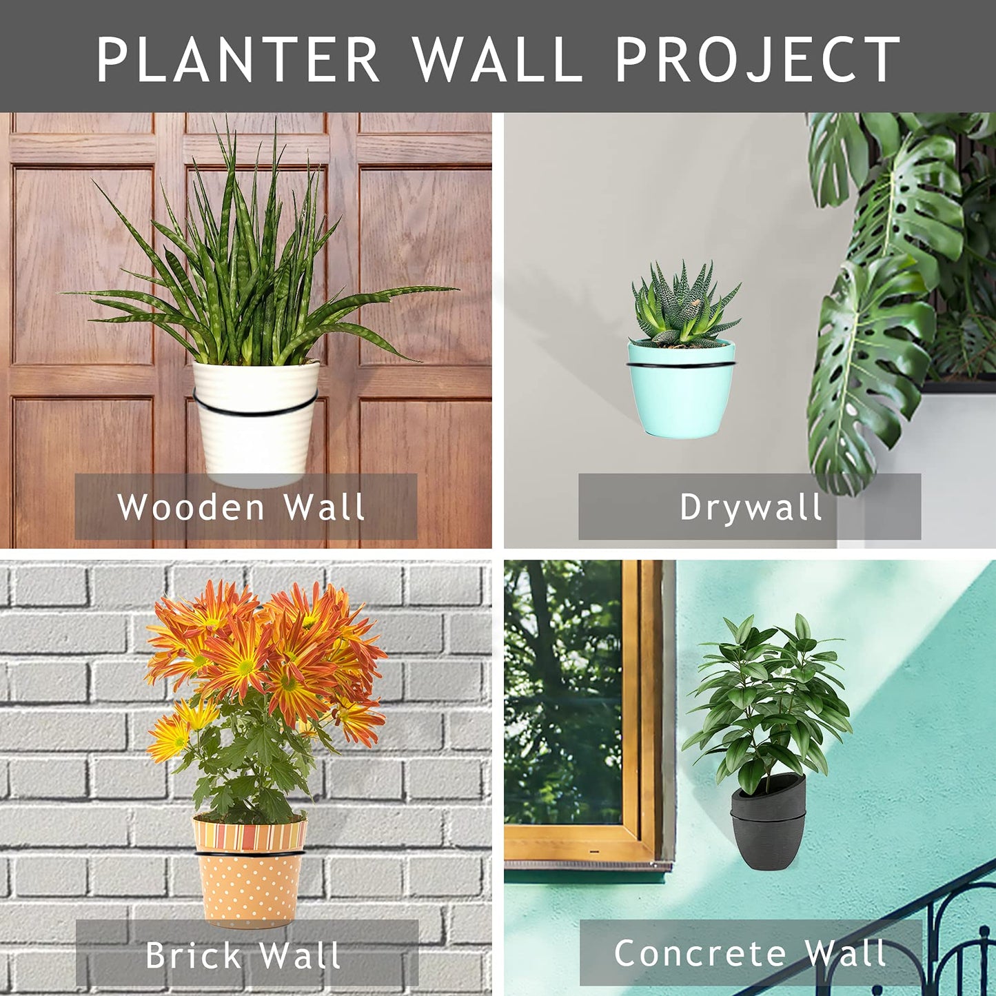 6 inch Hanging Plant Stand Heavy Duty Metal 4 Pack Flower Plant Pot Support Holder Ring Fit for Outdoor/Indoor Home Decoration