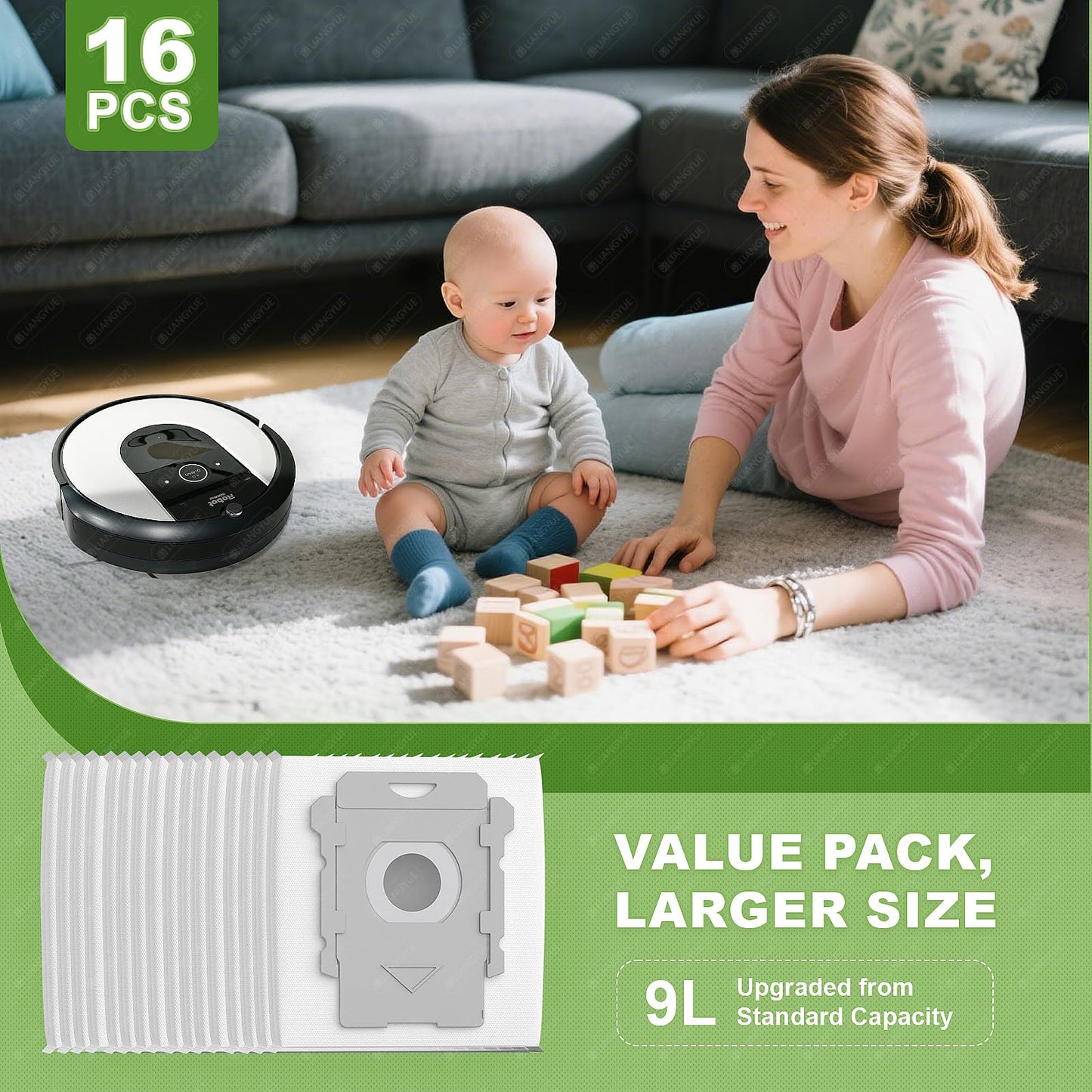 16 Pack Replacement Vacuum Bags for iRobot Roomba Clean Base, Compatible with i7, i7+, i8, i8+, i3, i3+, i4, i4+, i6, i6+, j7, j7+, s9, s9+