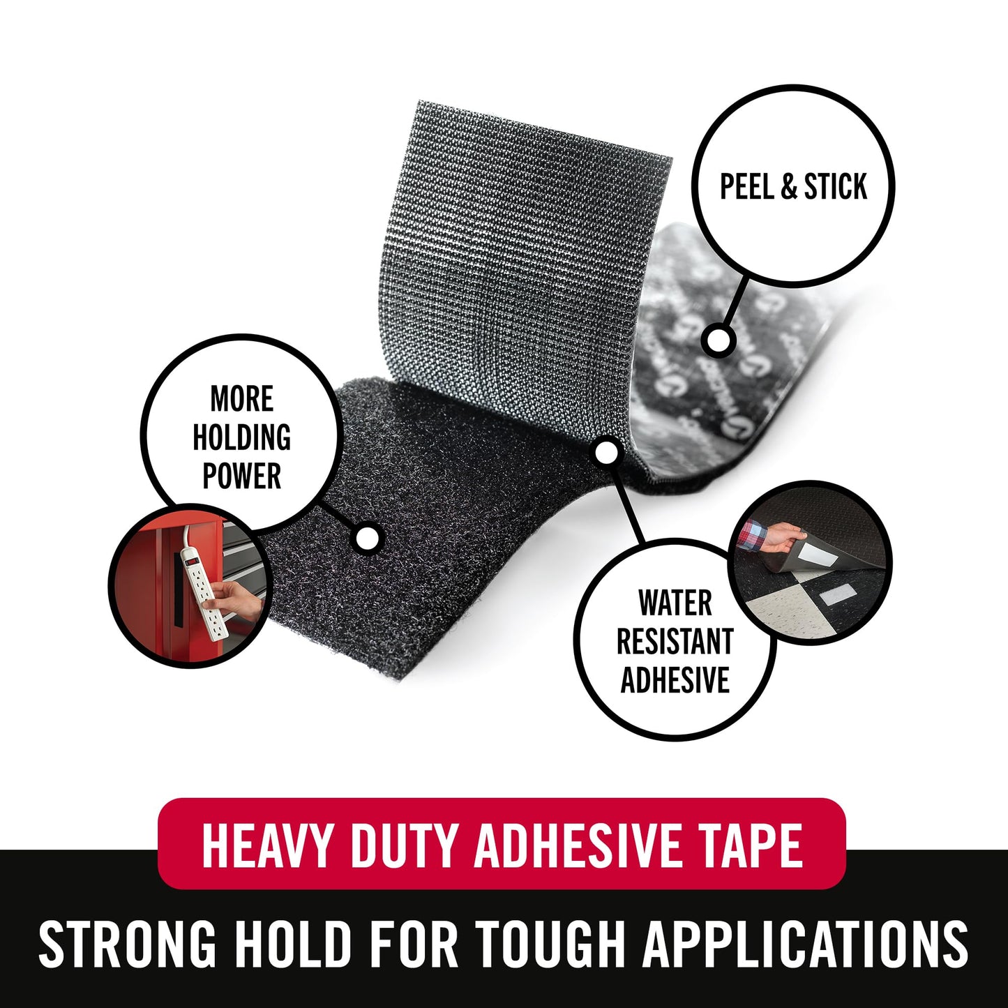 VELCRO Brand Heavy Duty Tape with Adhesive | 15 Ft x 2 In | Holds 10 lbs, Black | Industrial Strength Roll, Cut Strips to Length | Strong Hold for Indoor or Outdoor Use