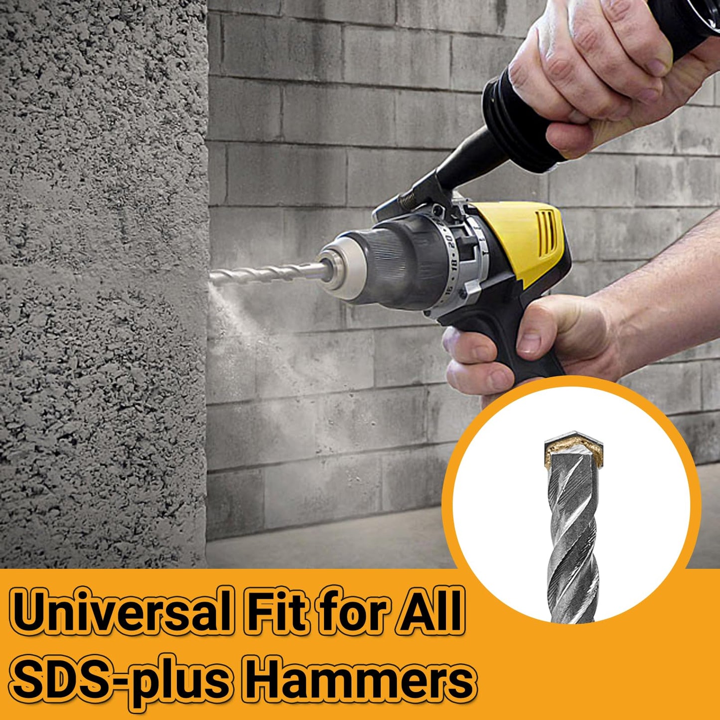 Toolmays 6Pcs Rotary Hammer Bit Set, SDS Plus Concrete Masonry Drill Bits, Applicability Brick and Stone, with Storage Case, Ideal Tool for DIY, Home