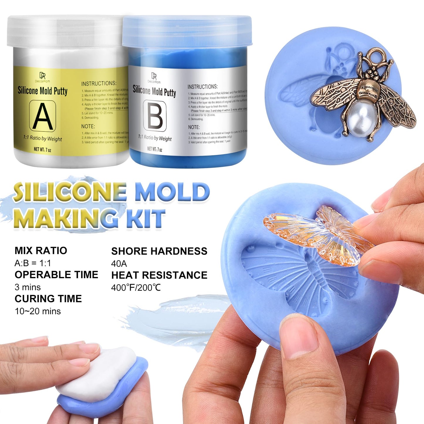 DecorRom Silicone Putty - 7/8 LB Flexible Silicone Mold Making Kit - Easy 1:1 Mixing Ratio - Fast Cured - Reusable Molds for Casting, Resin, Soap, Candle, Art Restoration