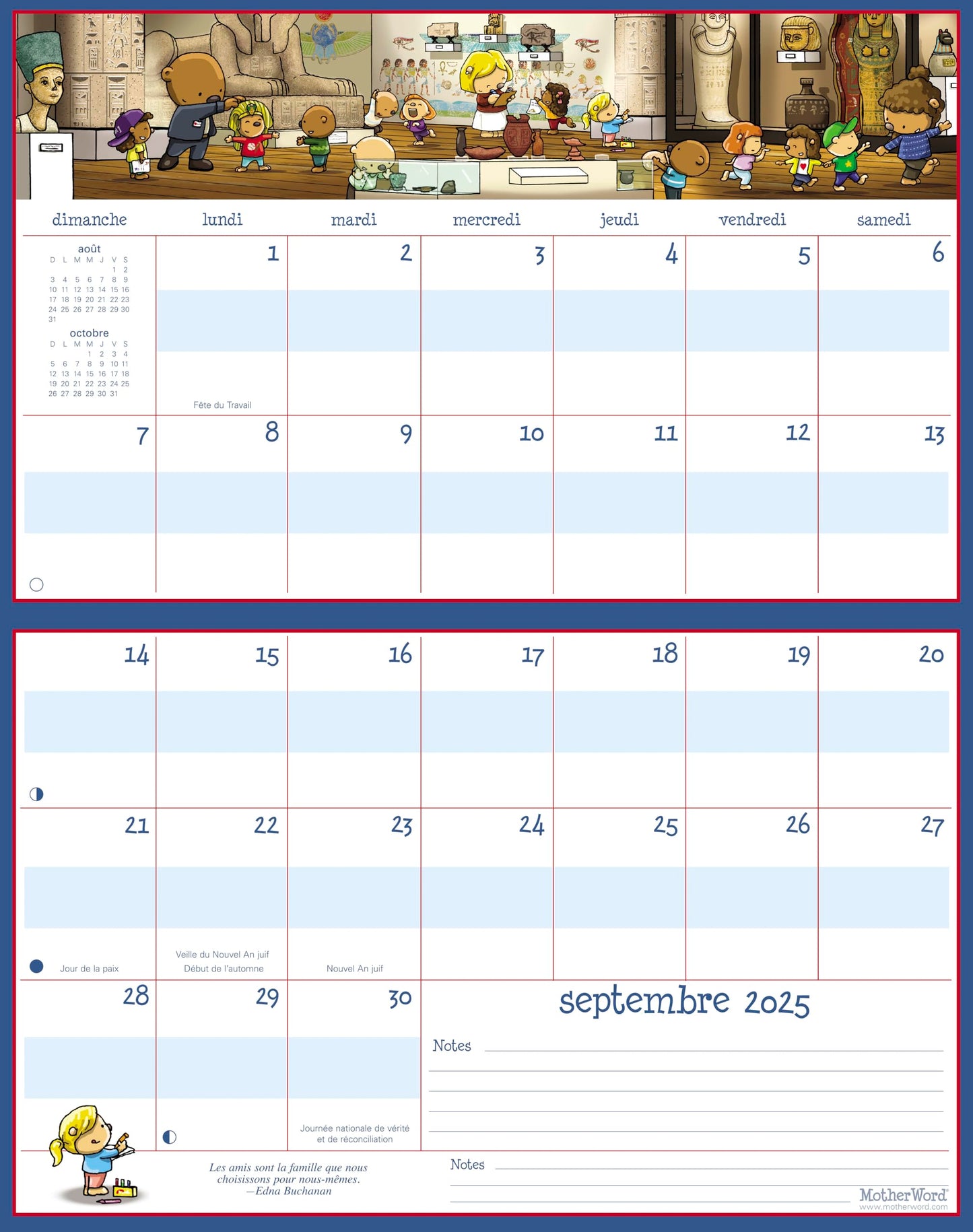 2025 MotherWord Ultimate Fridge Magnetic Hanging Calendar, 16-Month, Sept 2024 - Dec 2025, French, Medium Side by Side Version, 15" x 9.5" (MWMFT12825)