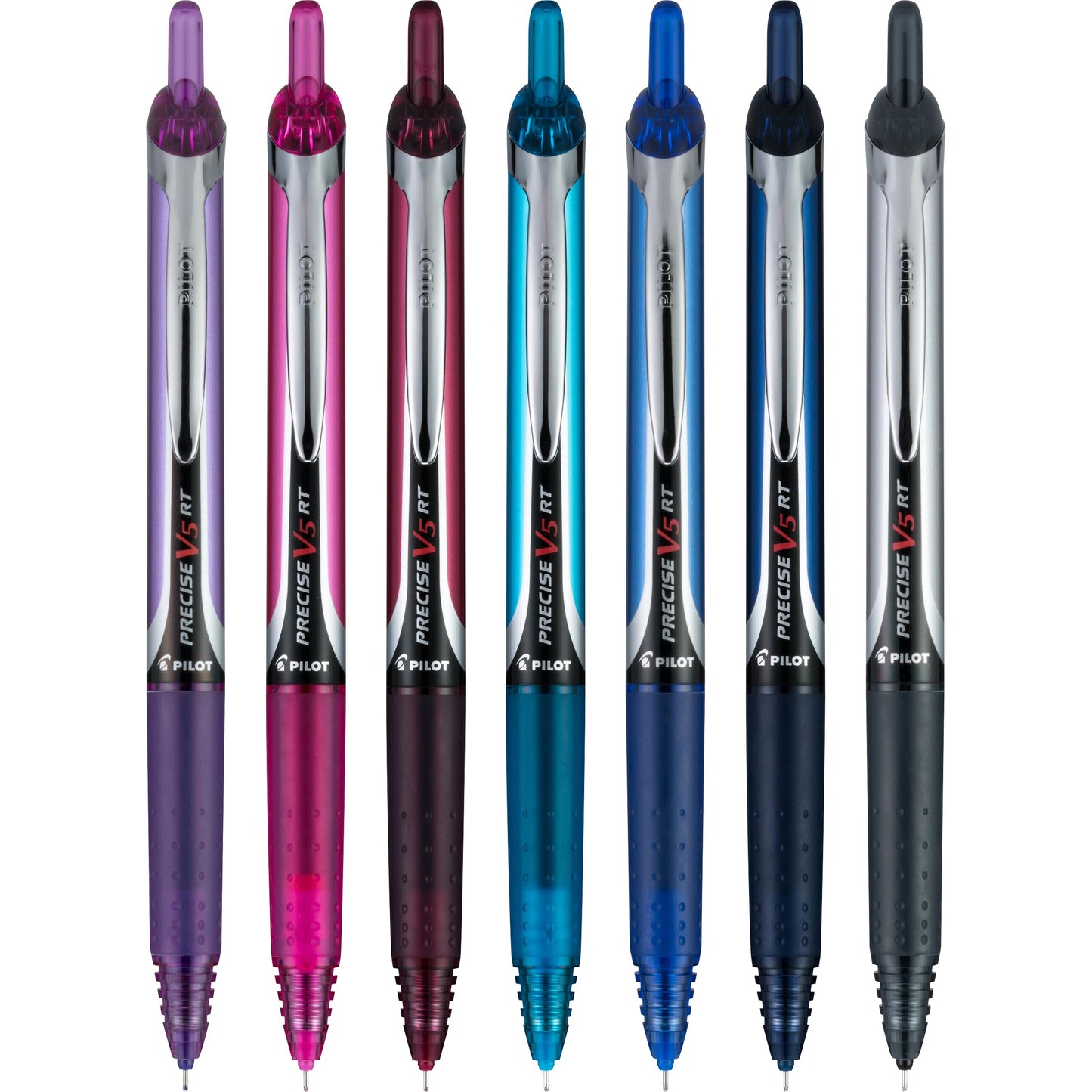 Pilot, Precise V5 RT Refillable & Retractable Liquid Ink Rolling Ball Pens, Extra Fine Point (0.5 mm) Assorted Ink Colors, Pack of 7
