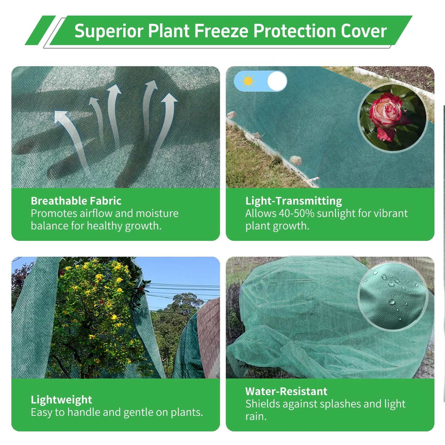 Plant Covers Freeze Protection, 10x50ft Green Frost Blanket for Winter, 1.23 oz/yd² Fabric, Premium Frost Protection Cover, Breathable Garden Row Covers for Outdoor Plants