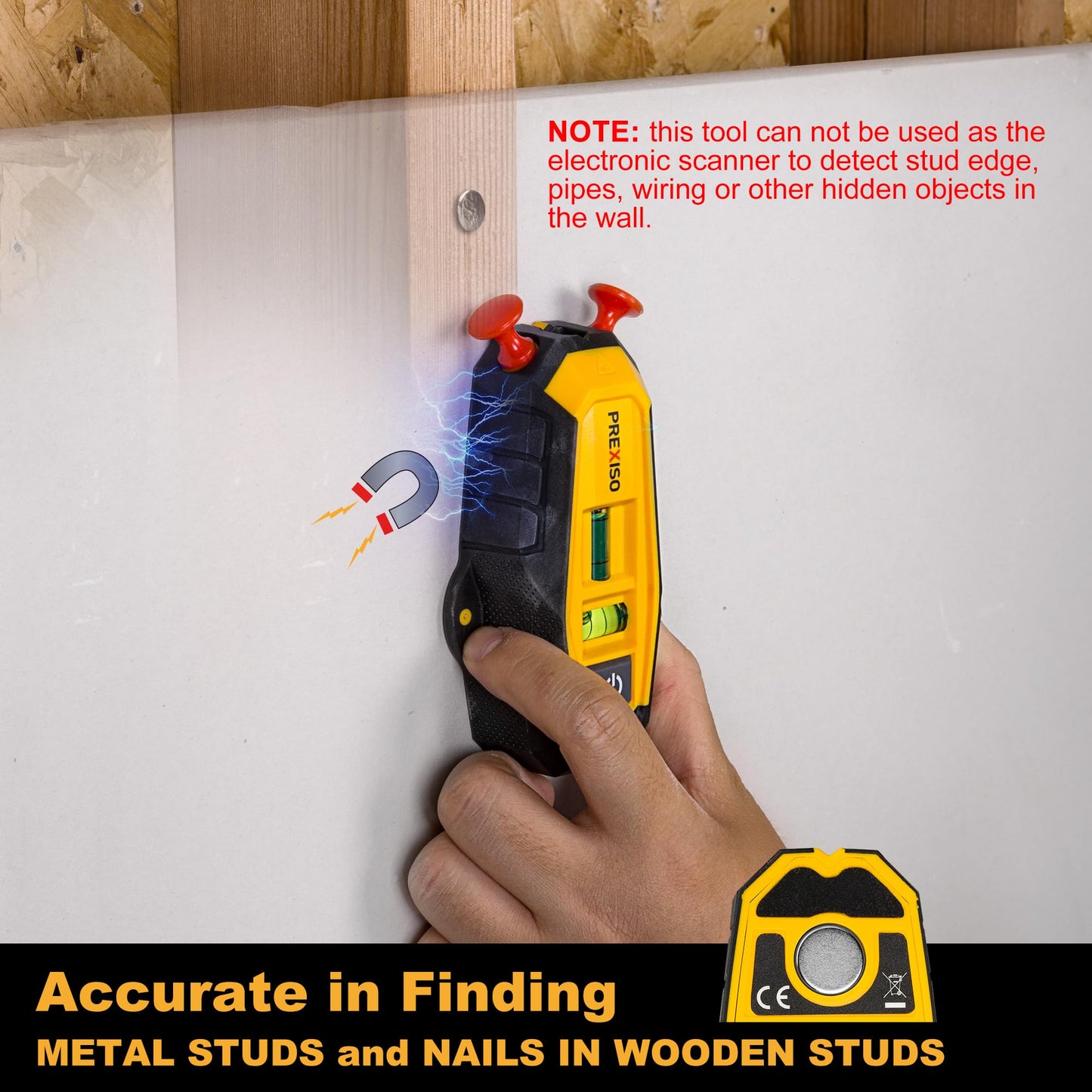 PREXISO 2-in-1 Magnetic Stud Finder with Laser Level, Multi Surface Line Laser, Compact Wood & Metal Detector with Bubble Vials for Accurate Markings, Wall Scanners Tool for Hanging Frames & Pictures