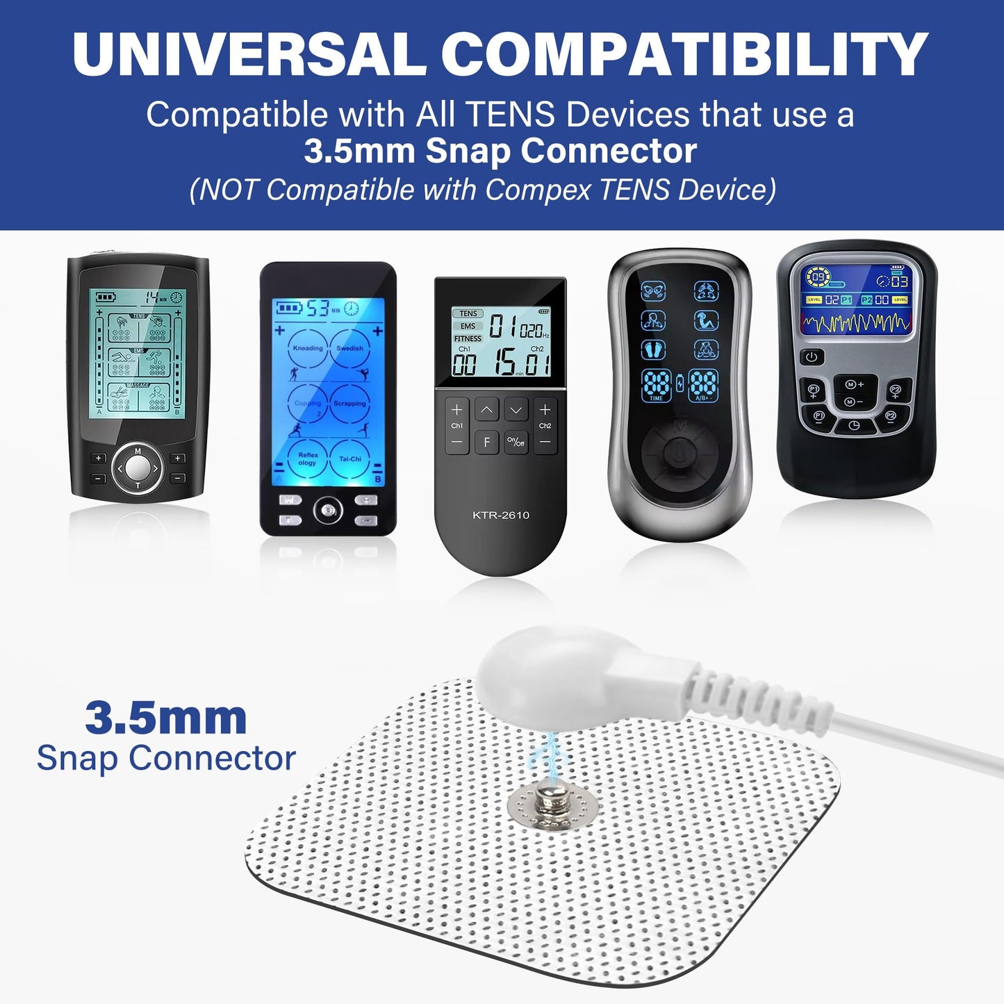 LotFancy TENS Unit Replacement Pads, 40 Pcs 2x2 Snap Electrodes Pads, Reusable Tens Pads for EMS Muscle Stimulator, Using 3.5mm Snap Connector