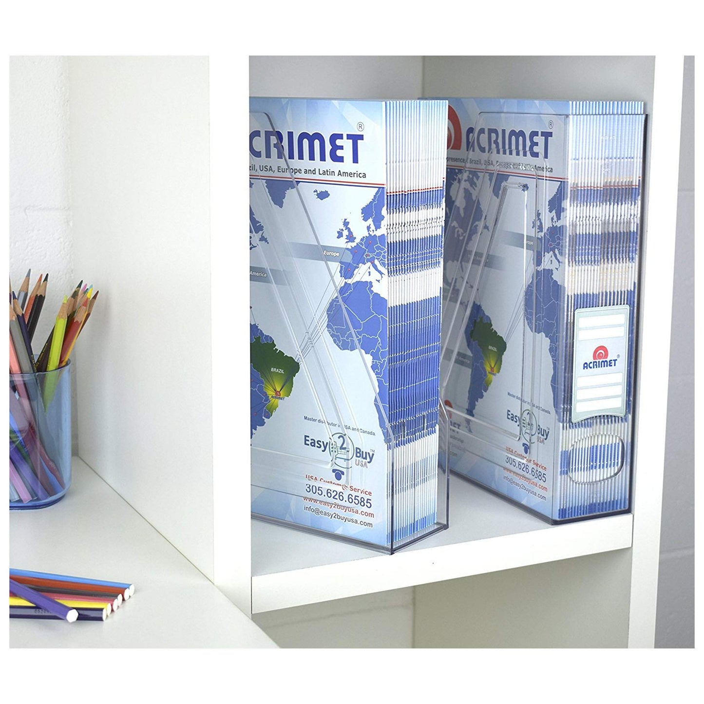 Acrimet Magazine File Holder – Vertical Rack for Documents, Folders and Mail, Durable Plastic Desk Organizer for Office & Home, Clear Crystal (2 Pack)