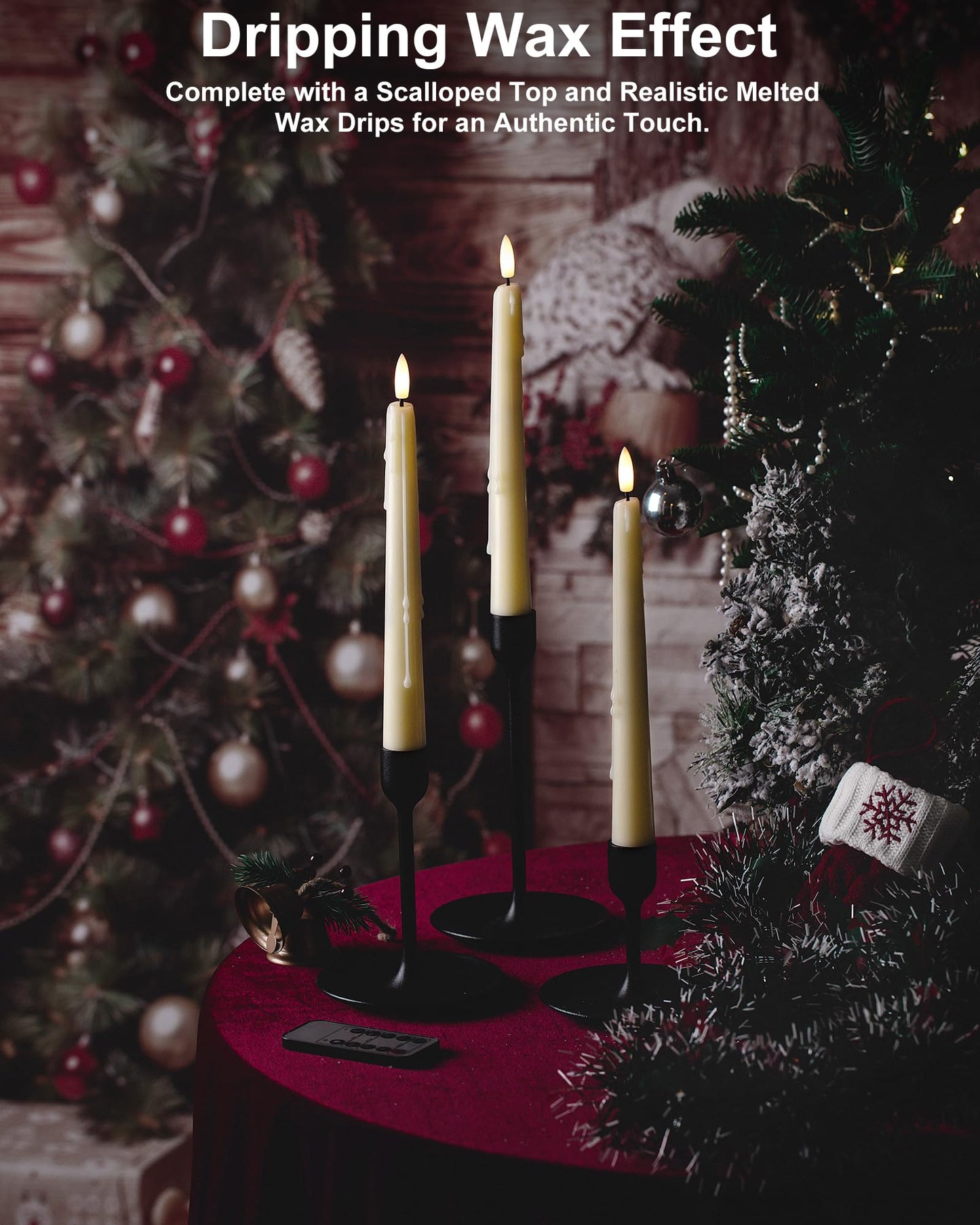 Stmarry 3 Pack Flameless Taper Candles with Remote and Timer - 9.65 Inch Ivory Real Wax LED Candlesticks - Wax Drip Battery Operated Tall Taper Candles with 3D Flickering Flame
