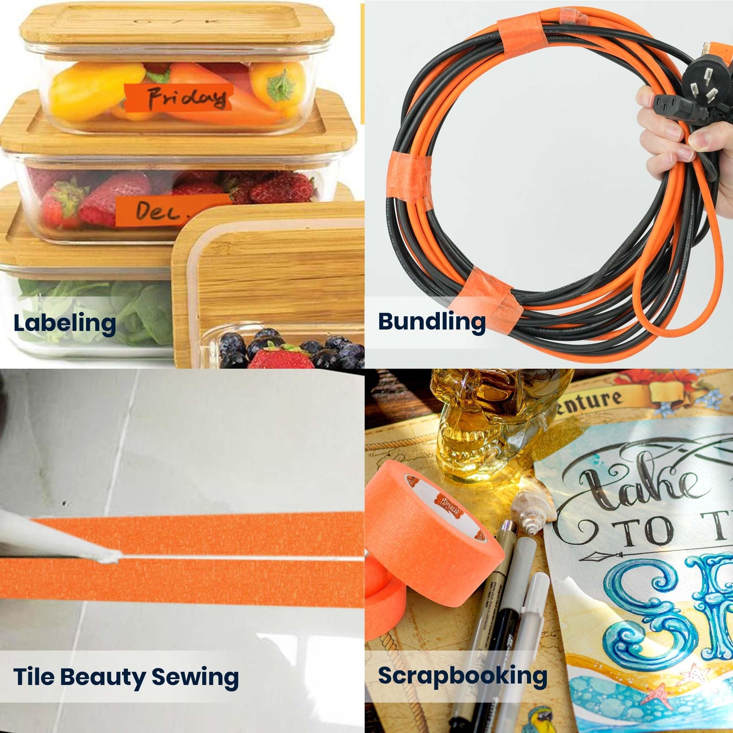 TAPEBEAR Orange Masking Tape 48mm x 50m, General Purpose Paper Tape for Painting, Labeling, DIY Arts Crafts, Home Office School Projects, 6Rolls