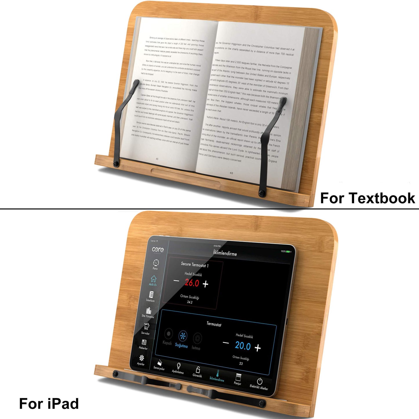 Readaeer Large Size Bamboo Reading Rest Cookbook Cook Book Holder Stand Bookrest Foldable Book Stand Reading Stand Holder