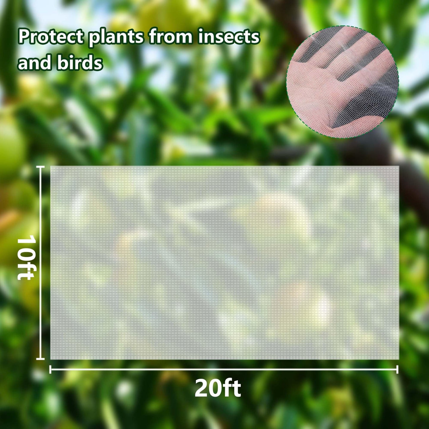 20x10 Feet Insect Bird Barrier Netting Mesh- Garden Bug Netting Plant Cover for Protect Vegetable Plant Fruits Flower from Insect Bird Eating