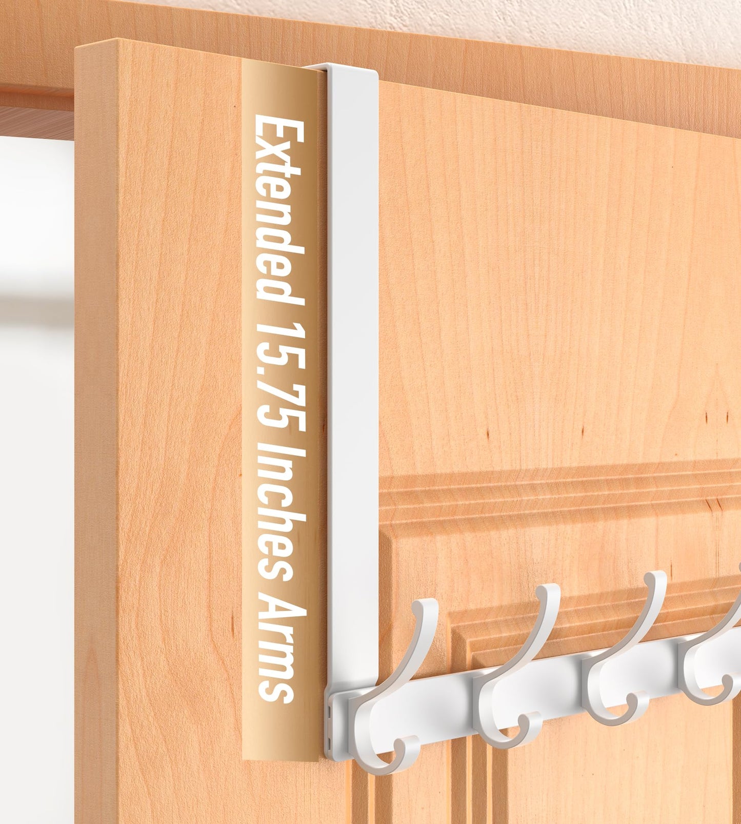 CHAUNCEY HOME Long Over The Door Hooks Hanger with 15.75" Arms for Easier Access by Shorter, Heavy Duty Door Hanger for Coat, F16C, Fits Standard 1 3/8'' Doors, Towel Racks for Bathroom, White