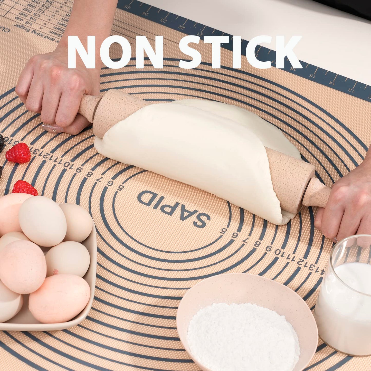 Sapid Extra Thick Silicone Pastry Mat Non-slip with Measurements for Non-stick Silicone Baking Mat Extra Large, Dough Rolling, Pie Crust, Kneading Mats, Countertop, Placement Mats (20 inch x 28 inch ,Gray)