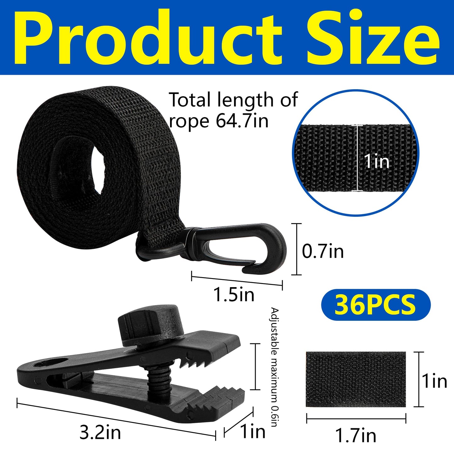 codree 36 Pcs Pool Solar Cover Reel Attachment Kit, Inground Swimming Pool Solar Cover Straps and Clips, Solar Blanket Strap Kit Including 12 Straps with Hooks, 12 Clips and 12 Touch Fastener