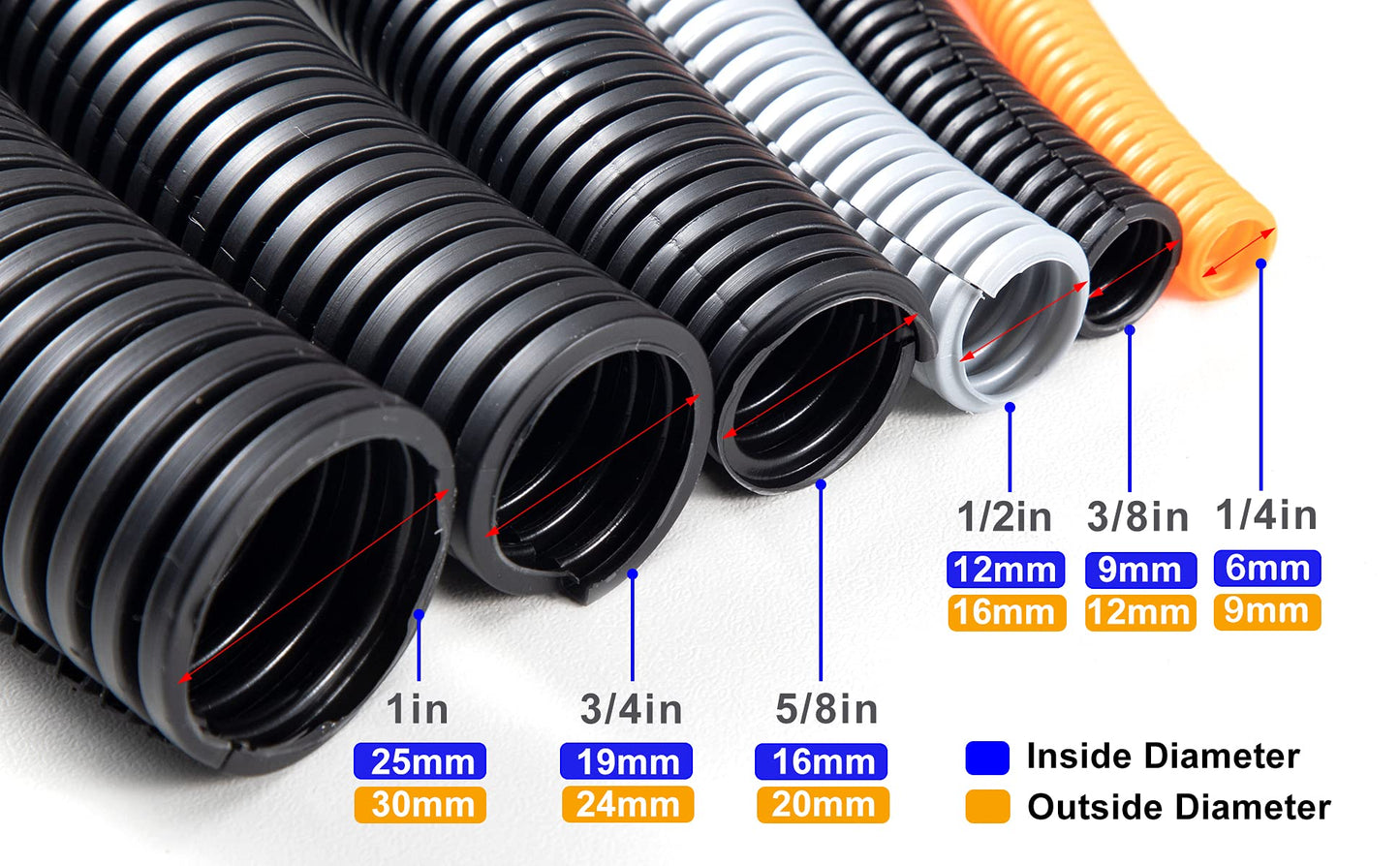 ZhiYo 100FT 1/4" Wire Loom Split Tubing Auto Wire Conduit Flexible Cover Black Cable Management