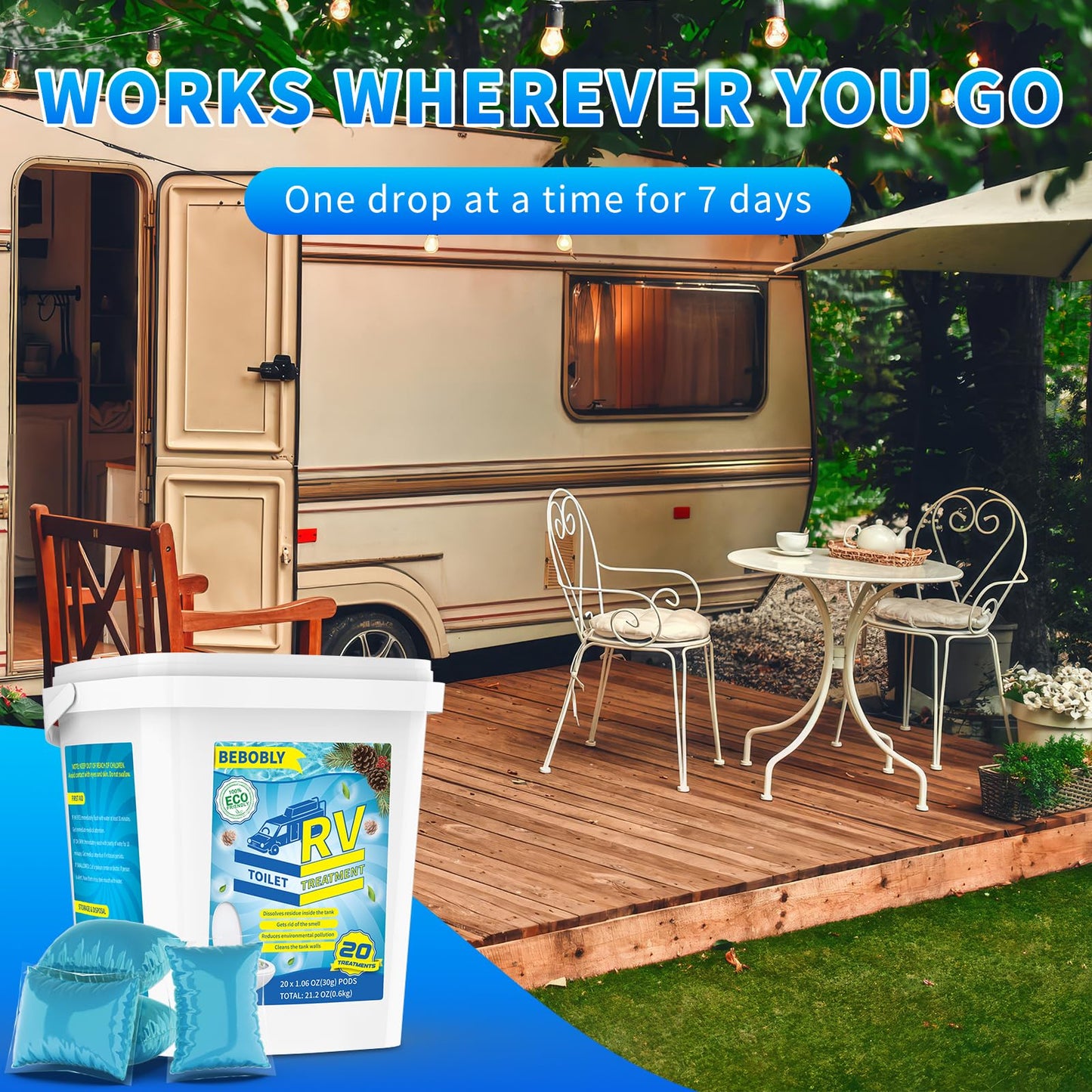 RV Toilet Treatment Drop Ins, Extra Strength Septic Tank Treatment & Cleaner, Waste Breakdown/Odor Control, RV Black Tank Treatment for RVs, Boats & Portable Toilets, Odor Eliminator, 20 Packs
