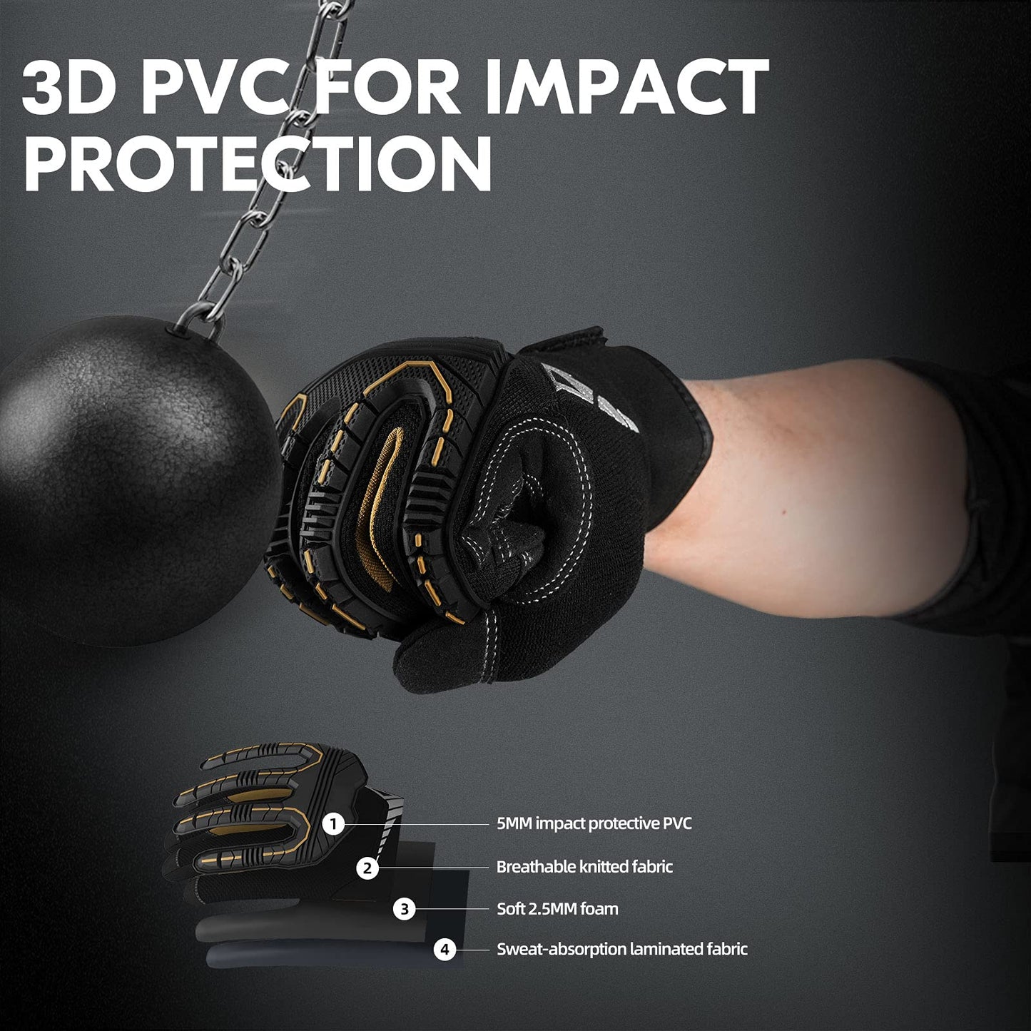 Vgo 1 Pair Heavy Duty Mechanic Gloves, Work Gloves, Impact Reducing, Touchscreen (Size L, Black, SL8849)